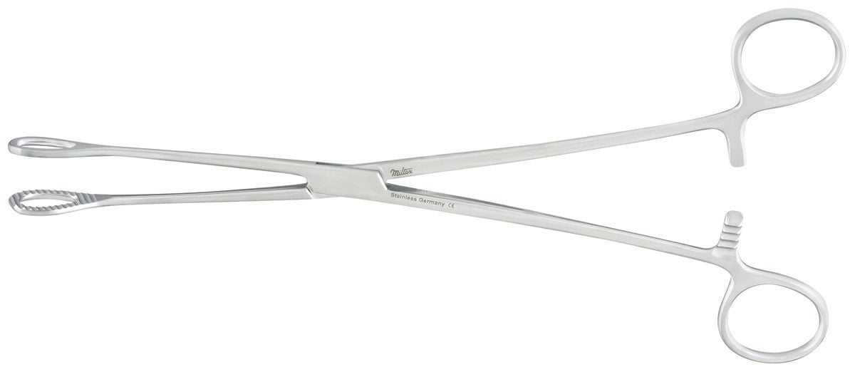 Integra Lifesciences - 7-600 Sponge Forceps Miltex® Foerster 9-1/2 Inch Length OR / Surgical Grade German Stainless Steel NonSterile Locking Finger Ring Handle Straight Fenestrated Serrated Oval Tips