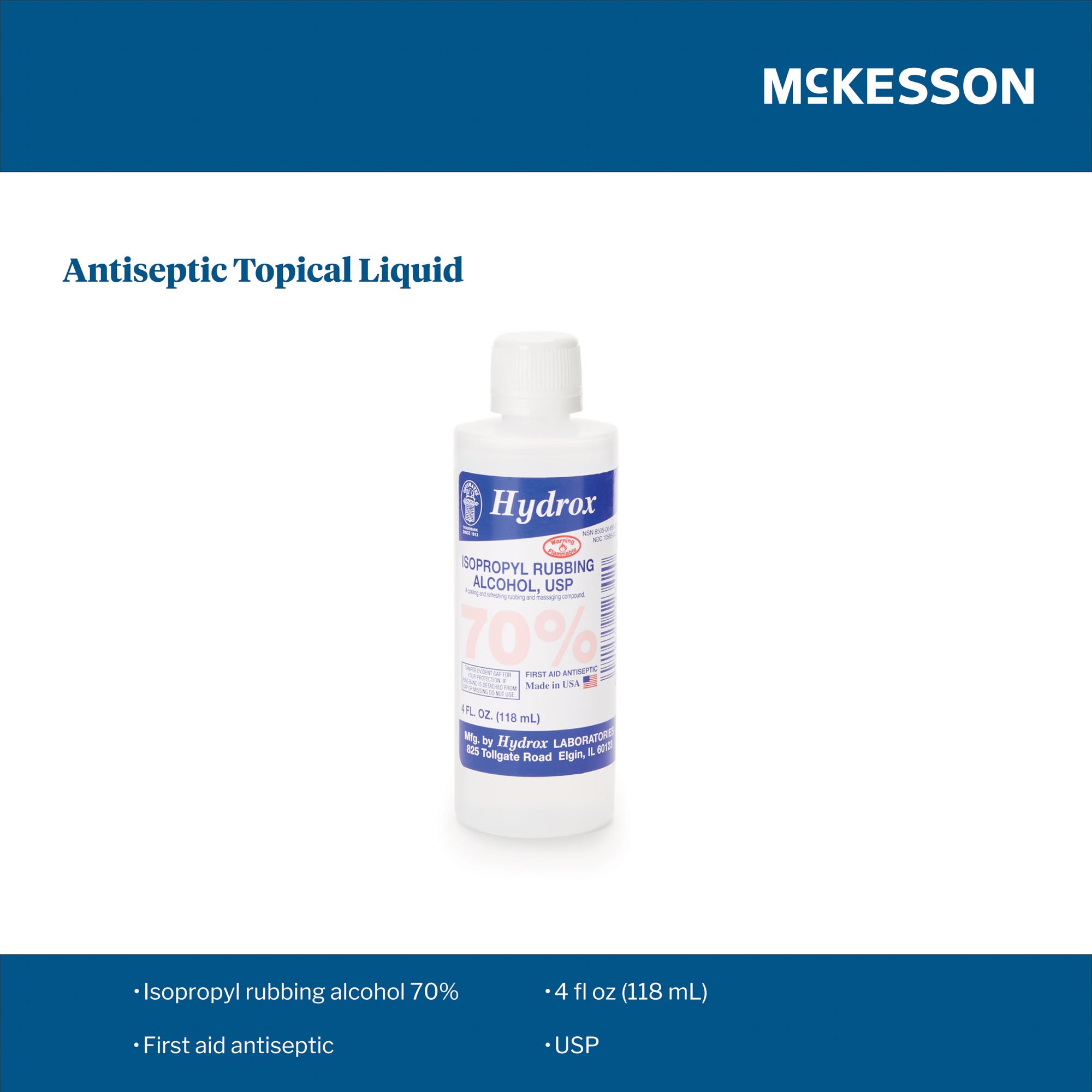 McKesson Brand HDX-I0020 - Hydrox Isopropyl Alcohol, 4-ounce Bottle - 1/Each, 60/Case