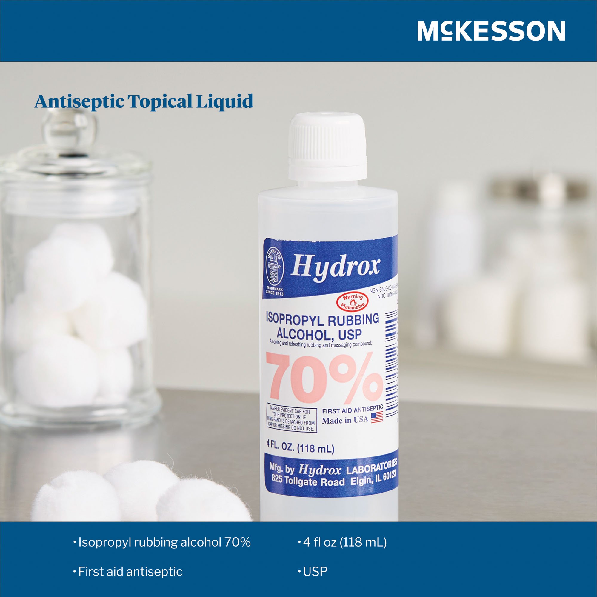 McKesson Brand HDX-I0020 - Hydrox Isopropyl Alcohol, 4-ounce Bottle - 1/Each, 60/Case