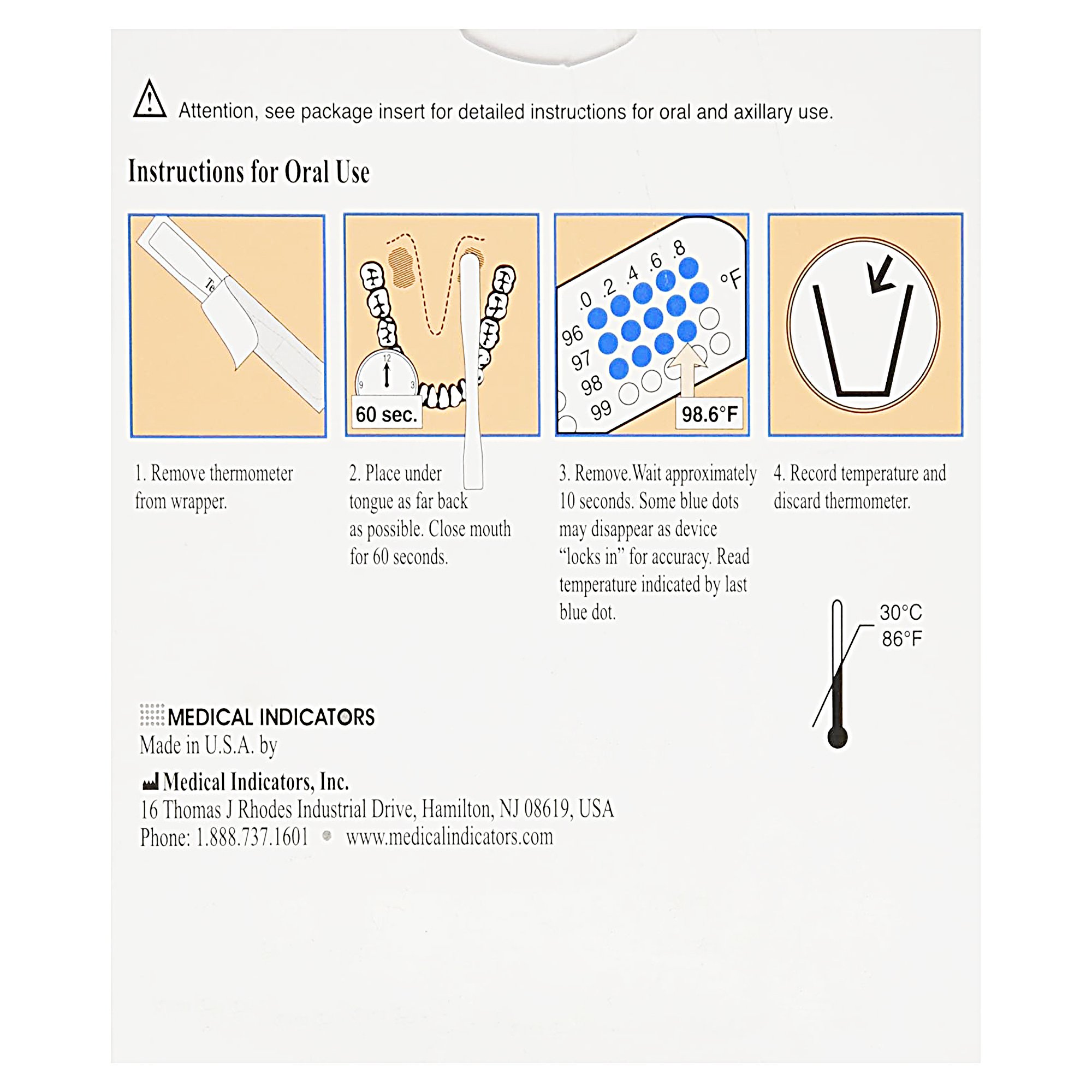 Medical Indicators 5122 - Medical Indicators Tempa·DOT™ Oral / Axillary Thermometer - 100/Box, 2000/Case