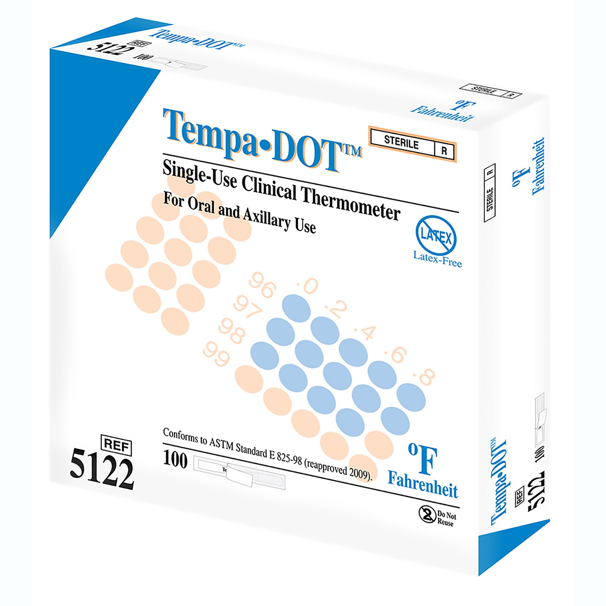 Medical Indicators 5122 - Medical Indicators Tempa·DOT™ Oral / Axillary Thermometer - 100/Box, 2000/Case
