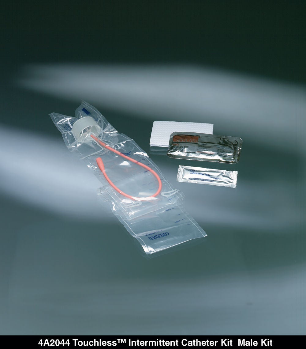 Bard - 4A2044 Intermittent Catheter Tray Touchless® Male 14 Fr. Without Balloon Red Rubber