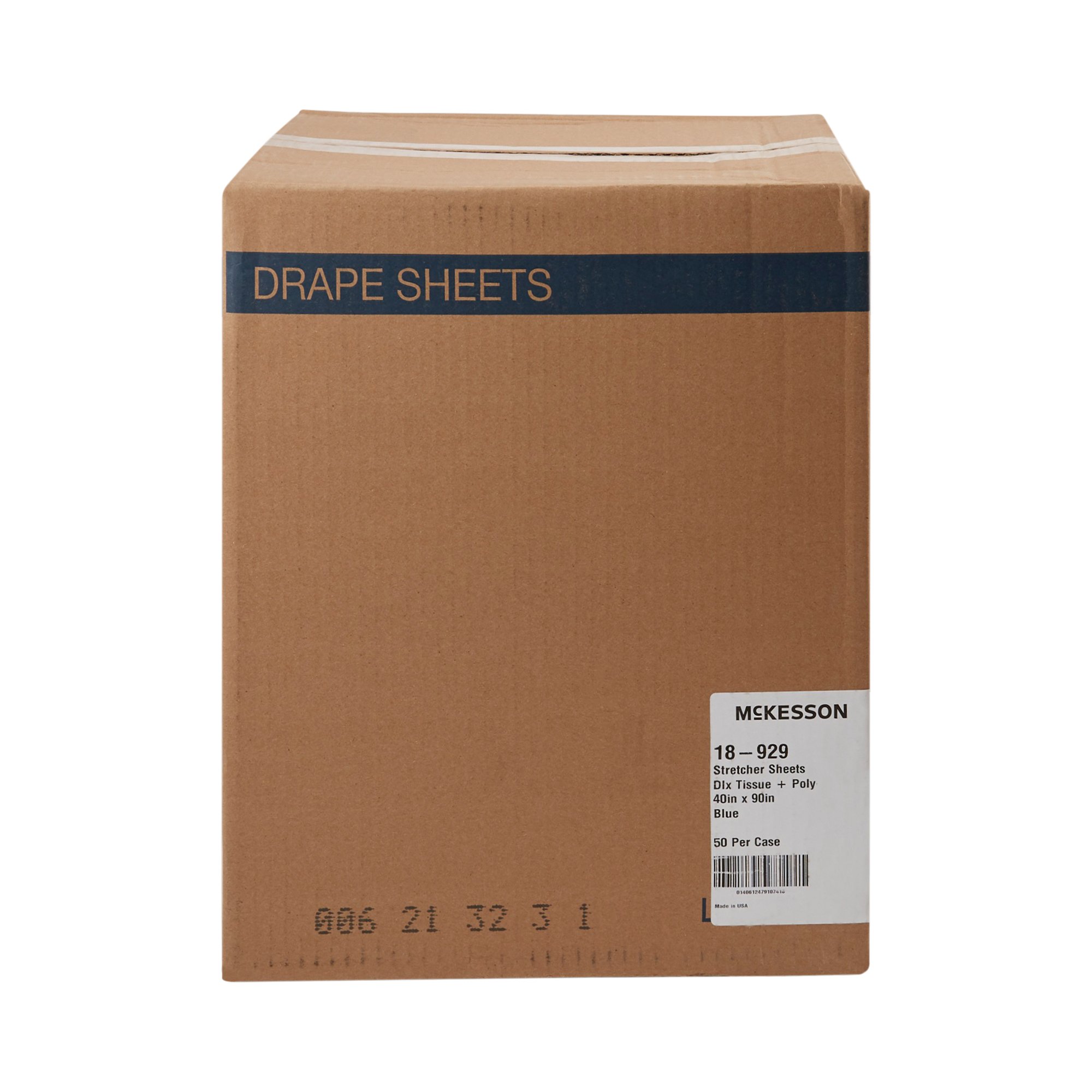 McKesson Brand 18-929 - McKesson Blue Flat Stretcher Sheet, 40 x 90 Inch - 50/Case