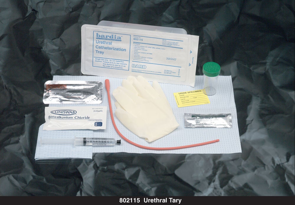Bard - 802115 Intermittent Catheter Tray Bardia® Urethral 15 Fr. Without Balloon Uncoated Vinyl