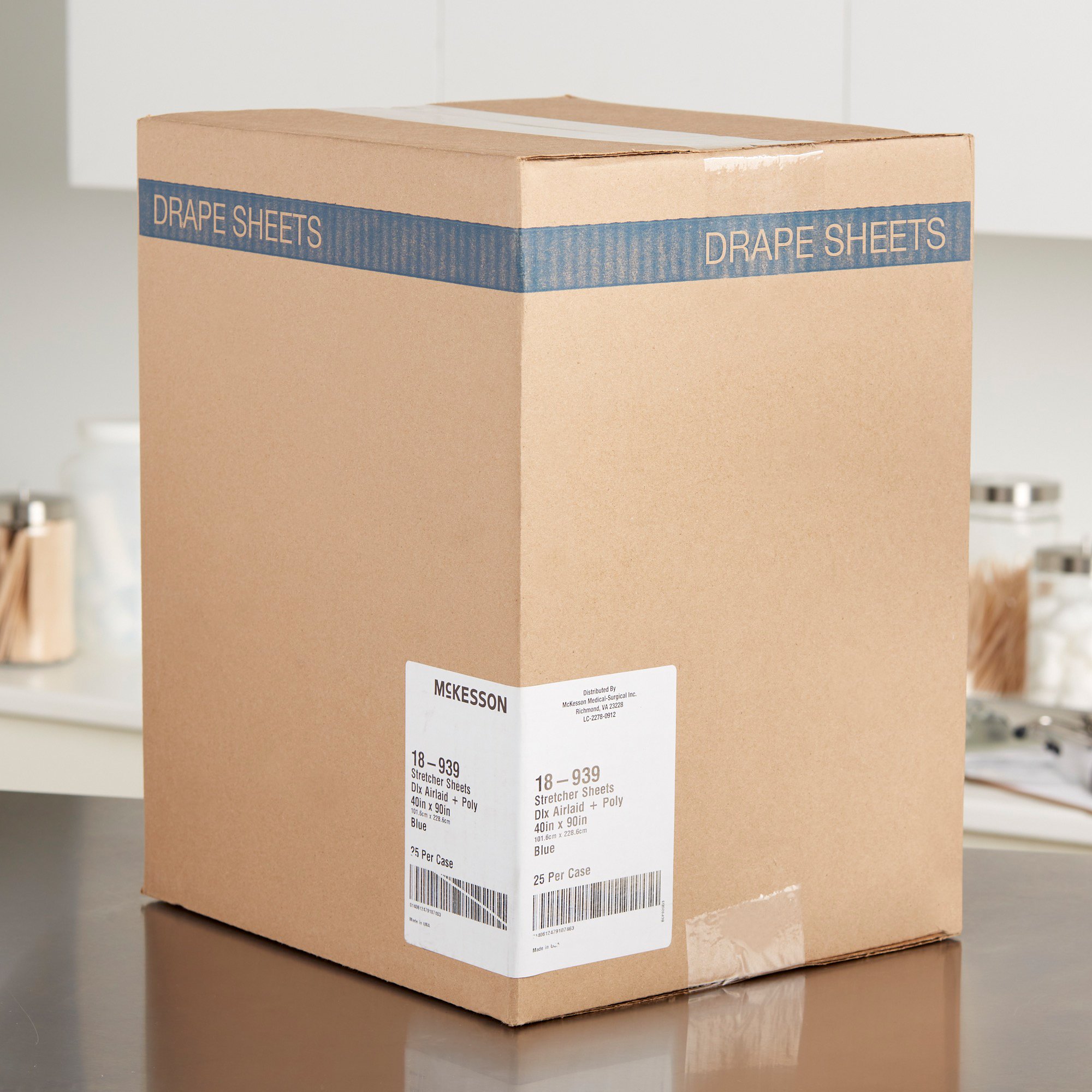 McKesson Brand 18-939 - McKesson Blue Flat Stretcher Sheet, 40 x 90 Inch - 25/Case