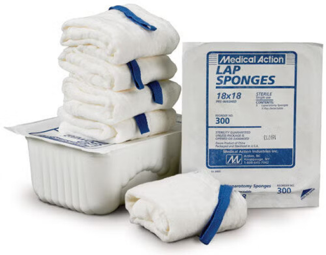 Medical Action Industries - 300 Surgical Laparotomy Sponge X-Ray Detectable Cotton 18 X 18 Inch 5 Count Tray Sterile