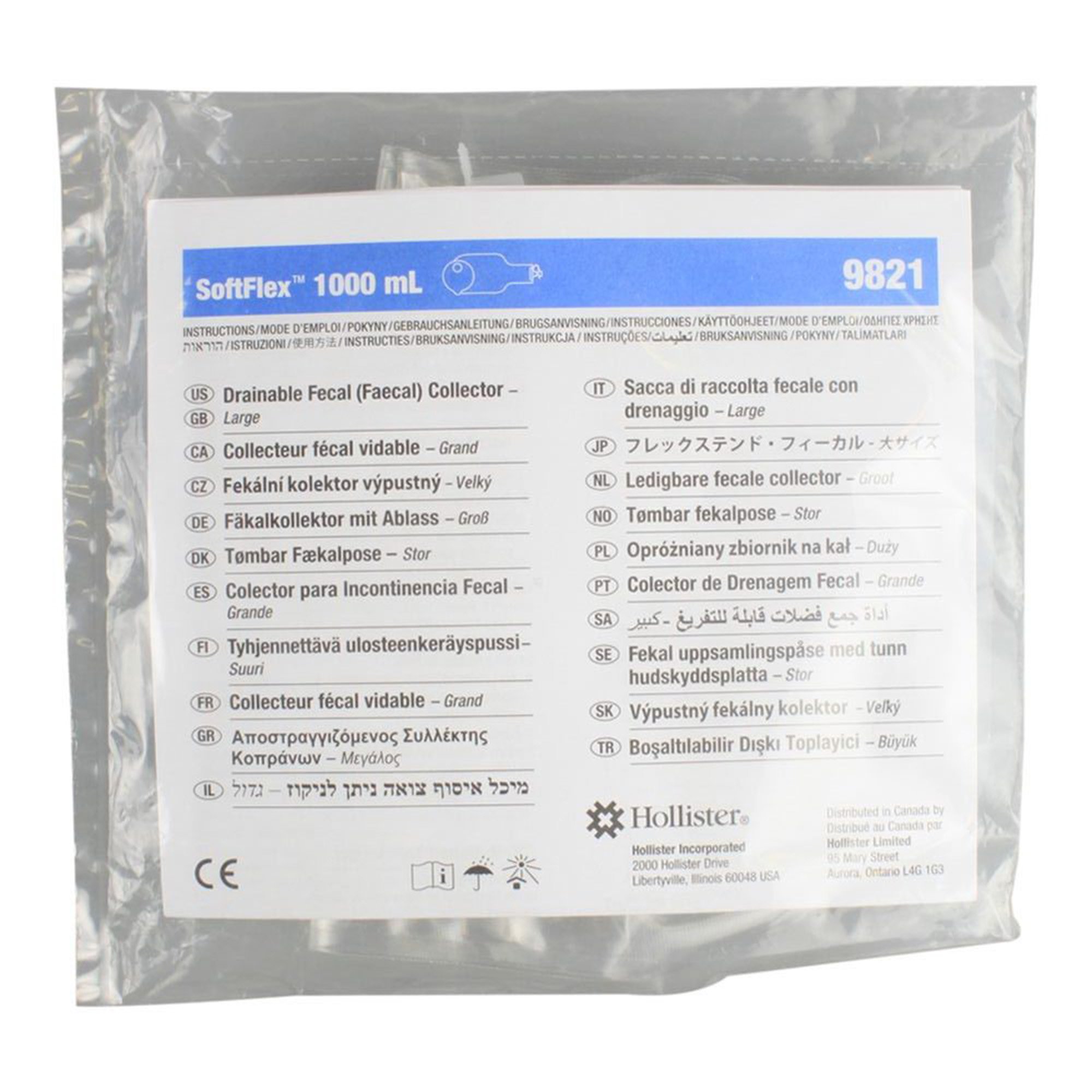 Hollister 9821 - Flextend™ One-Piece Opaque Rectal Collection Pouch with SoftFlex, 12-Inch Length - 1/Each, 10/Box
