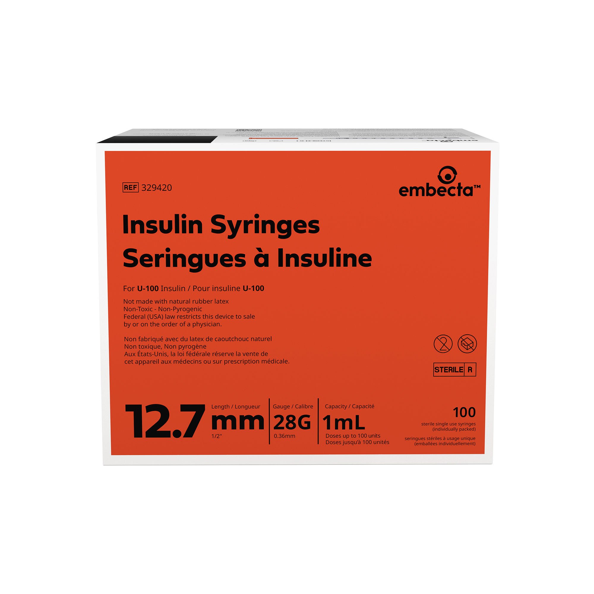 Embecta Medical II LLC - 329420 Standard Insulin Syringe with Needle Micro-Fine™ 1 mL 1/2 Inch 28 Gauge NonSafety Regular Wall
