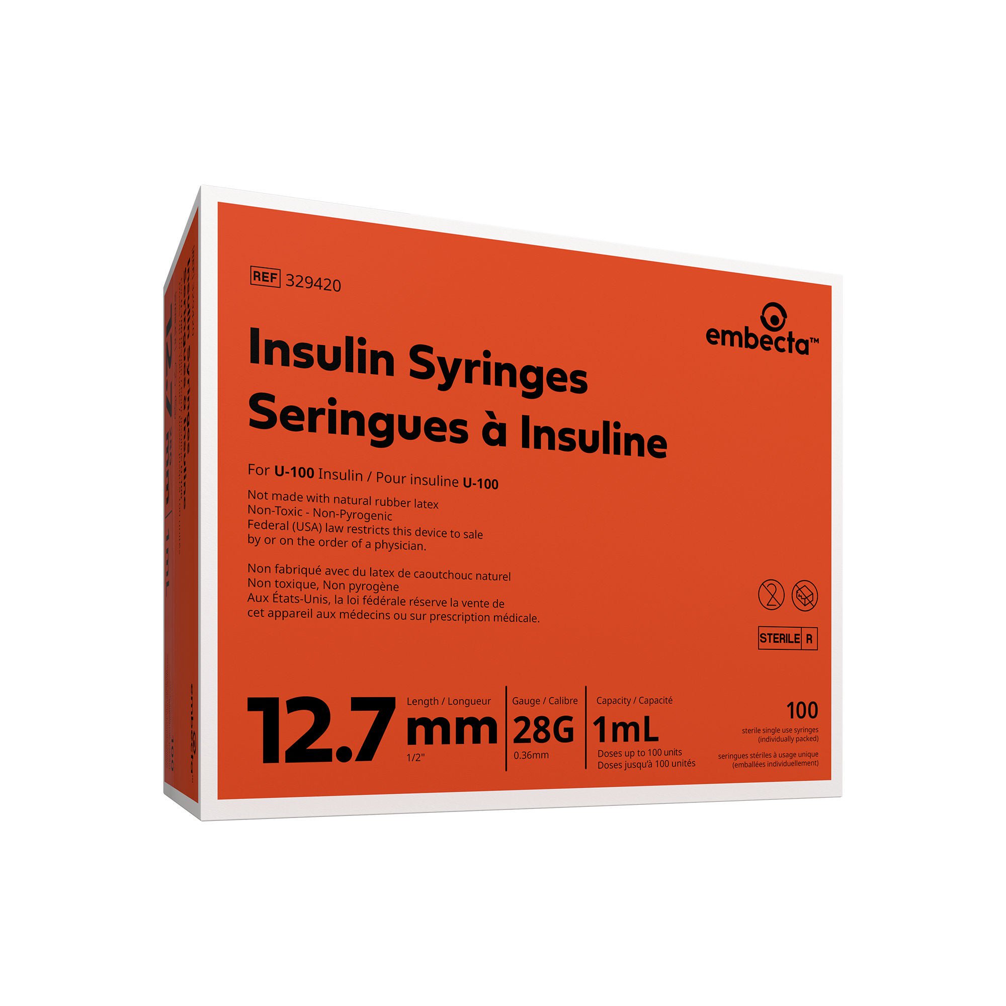 Embecta Medical II LLC - 329420 Standard Insulin Syringe with Needle Micro-Fine™ 1 mL 1/2 Inch 28 Gauge NonSafety Regular Wall