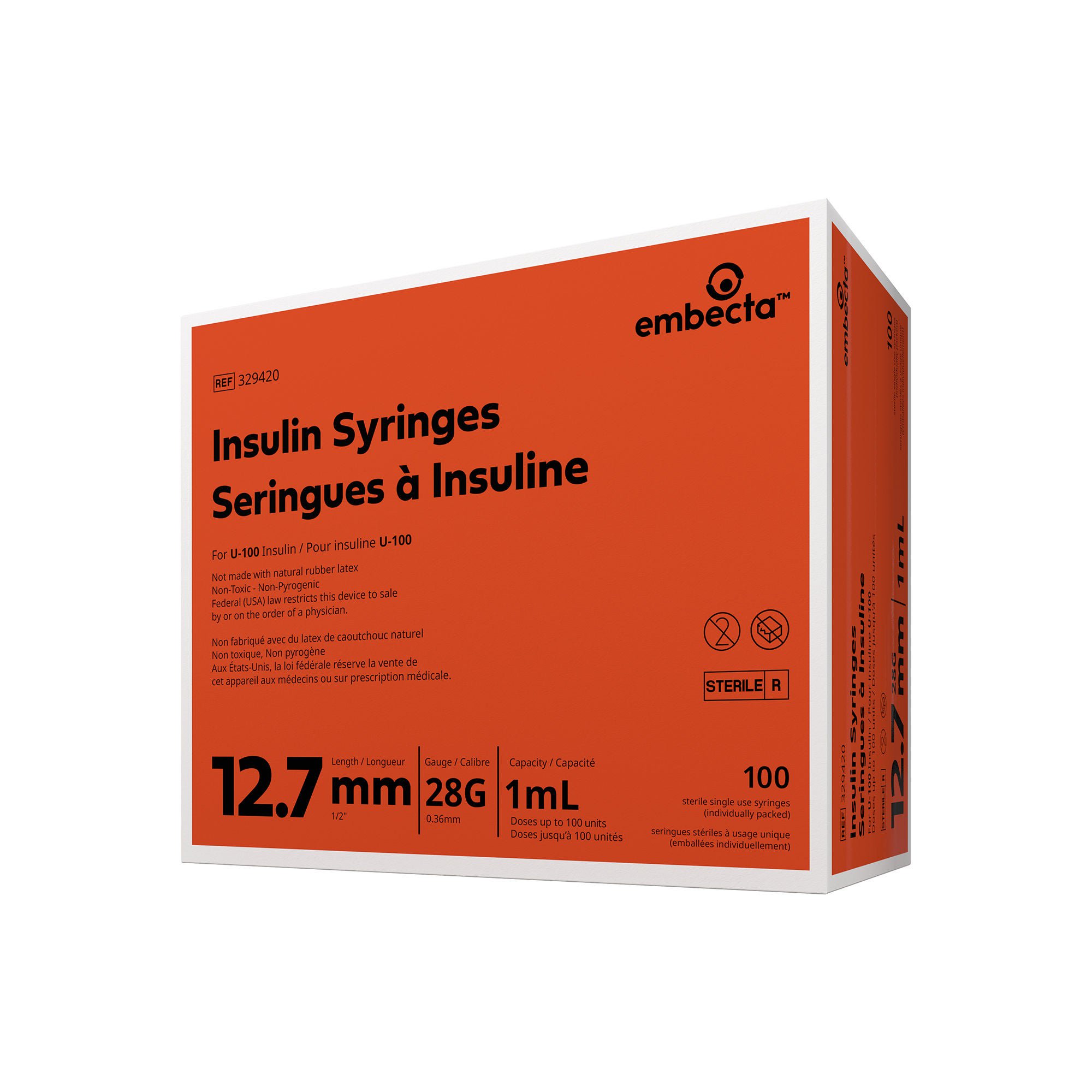 Embecta Medical II LLC - 329420 Standard Insulin Syringe with Needle Micro-Fine™ 1 mL 1/2 Inch 28 Gauge NonSafety Regular Wall