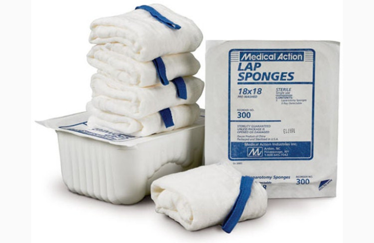 Medical Action Industries - 307 Surgical Laparotomy Sponge X-Ray Detectable Cotton 4 X 18 Inch 5 Count Tray Sterile