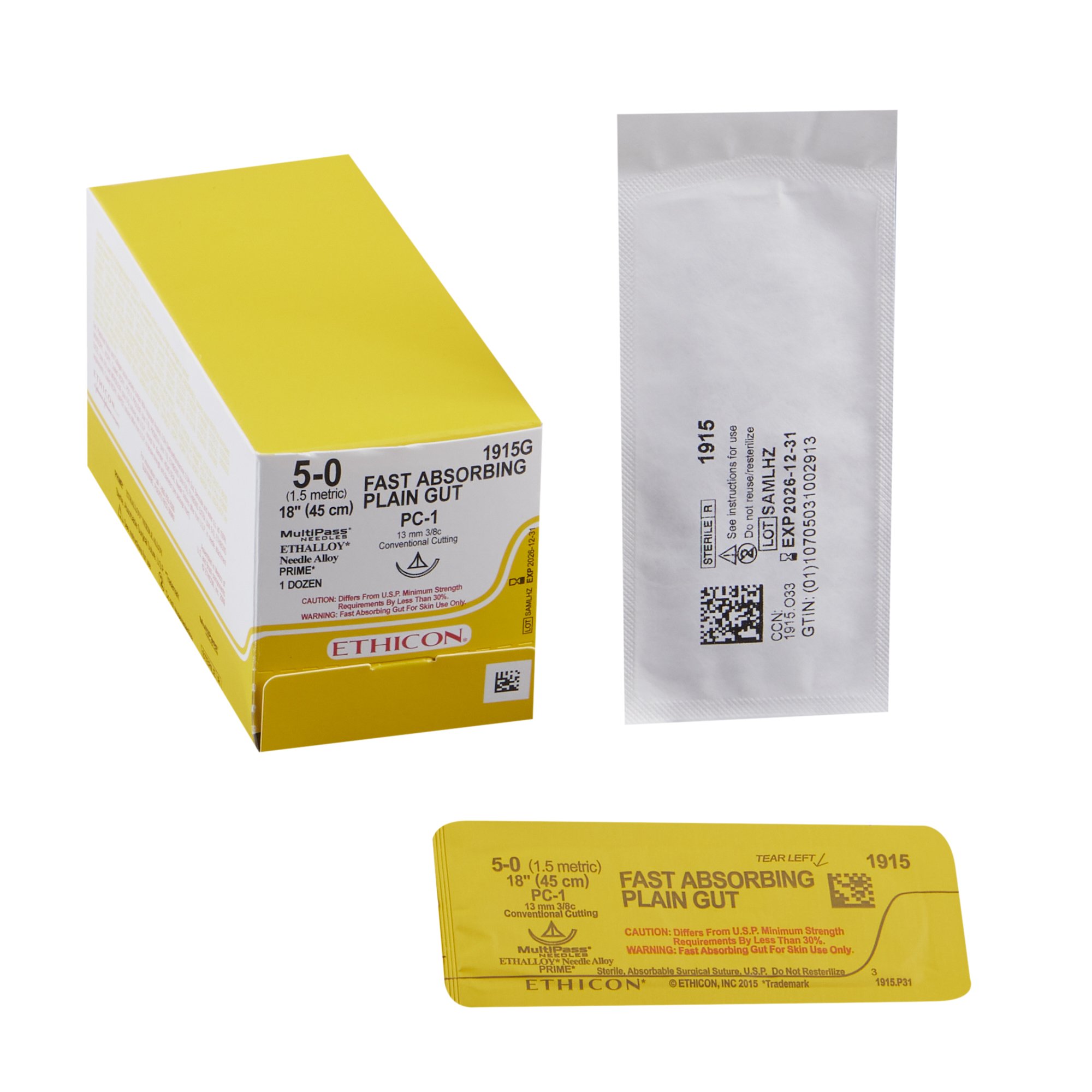 J & J Healthcare Systems 1915G - Fast Absorbing Suture with Needle - 12/Dozen, 12/Box