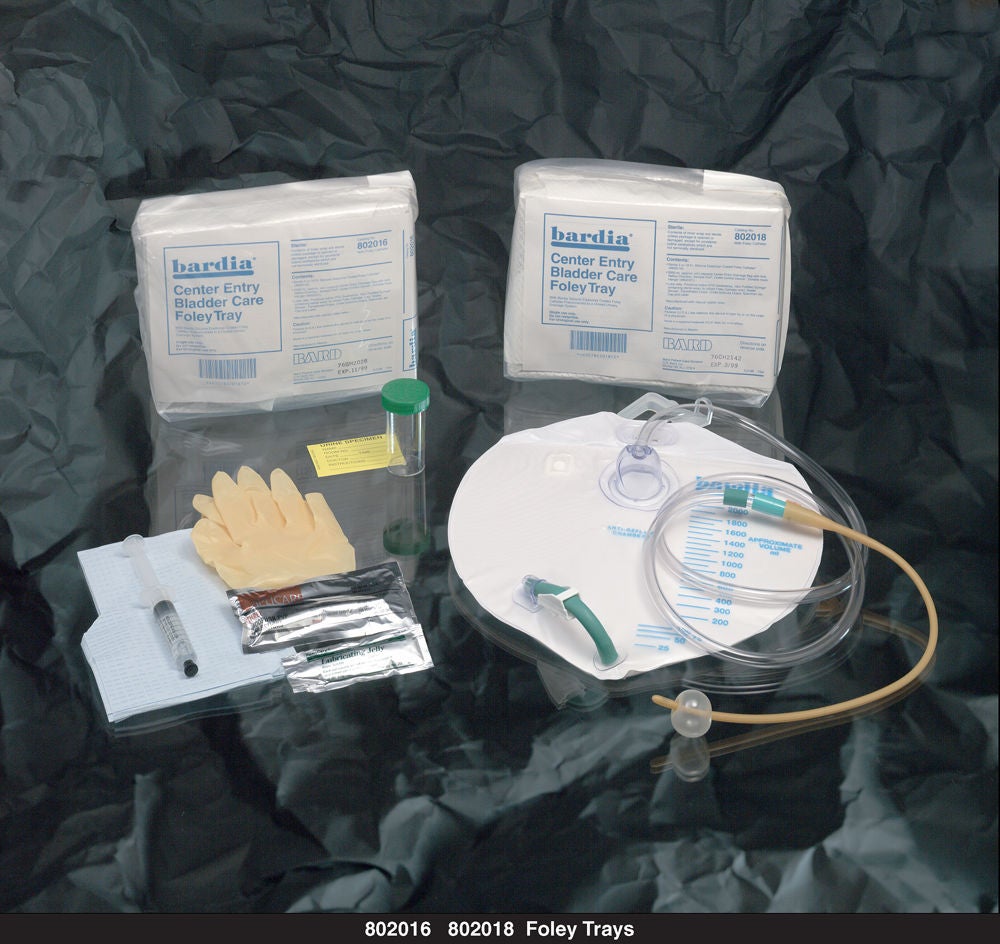 Bard - 802018 Indwelling Catheter Tray Bardia® Foley 18 Fr. 5 cc Balloon Silicone Elastomer Coated Latex