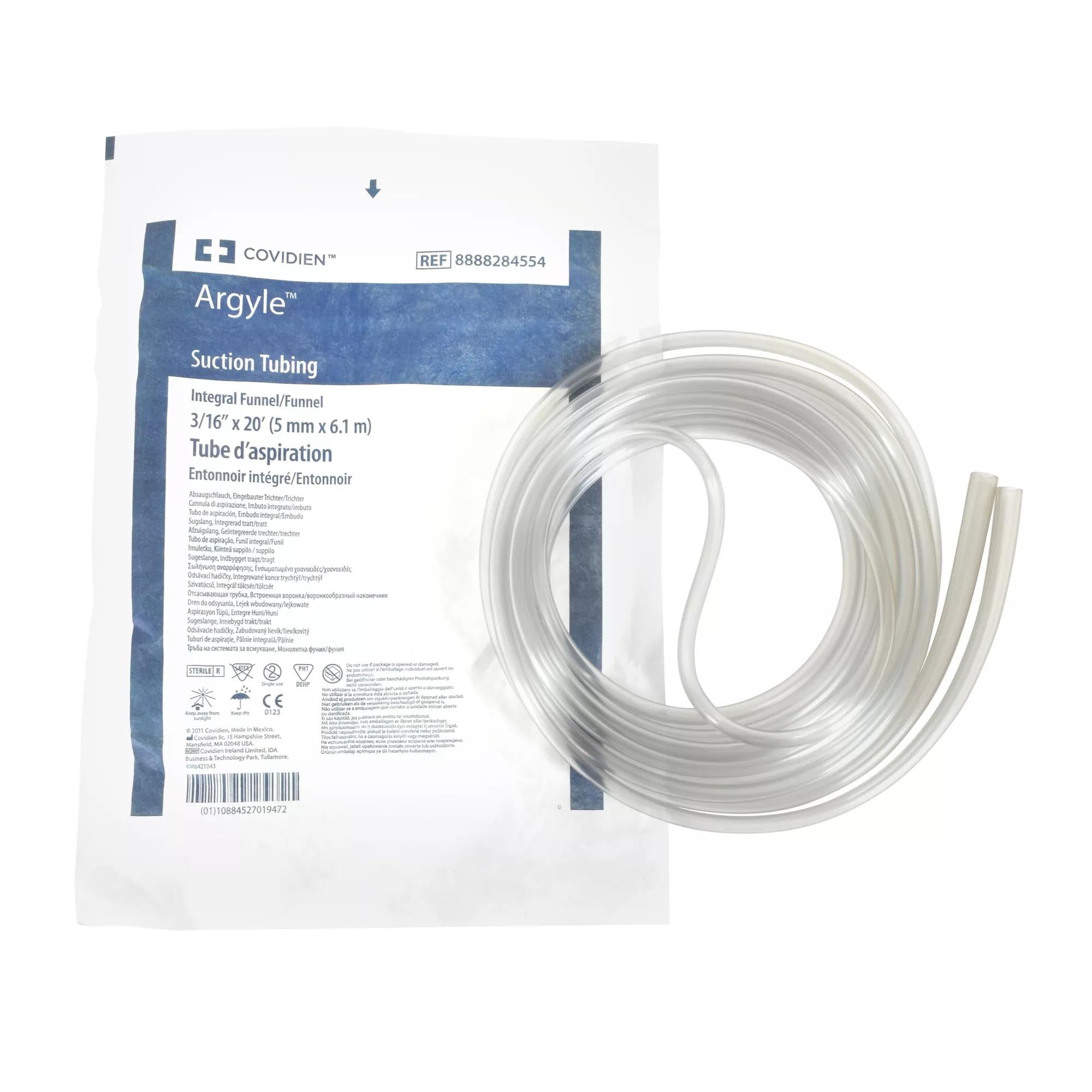 Cardinal - 8888284554 Suction Tubing Argyle® Clear 3/16 Inch I.D. 20 Foot Length Non-Conductive Plastic Sterile
