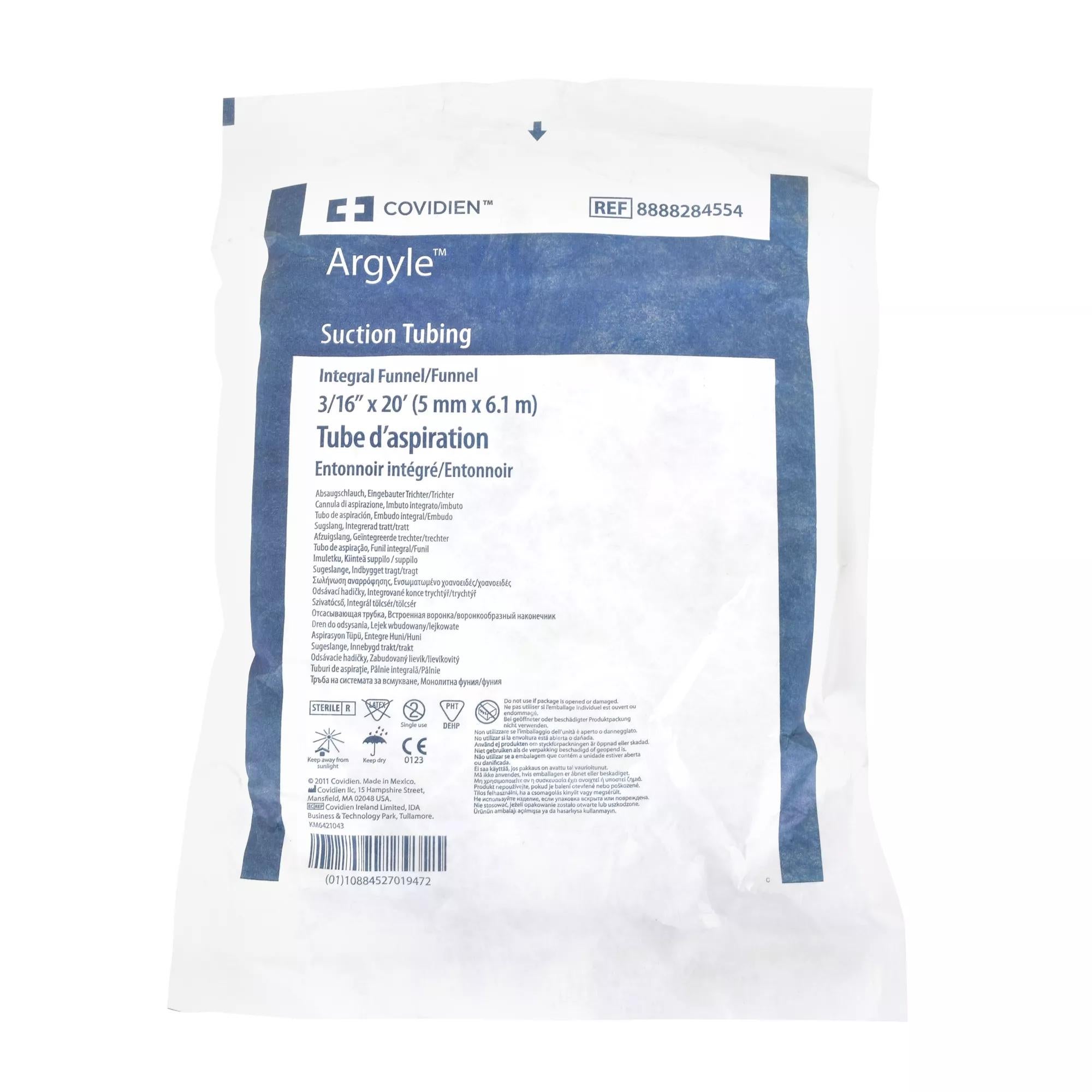 Cardinal - 8888284554 Suction Tubing Argyle® Clear 3/16 Inch I.D. 20 Foot Length Non-Conductive Plastic Sterile