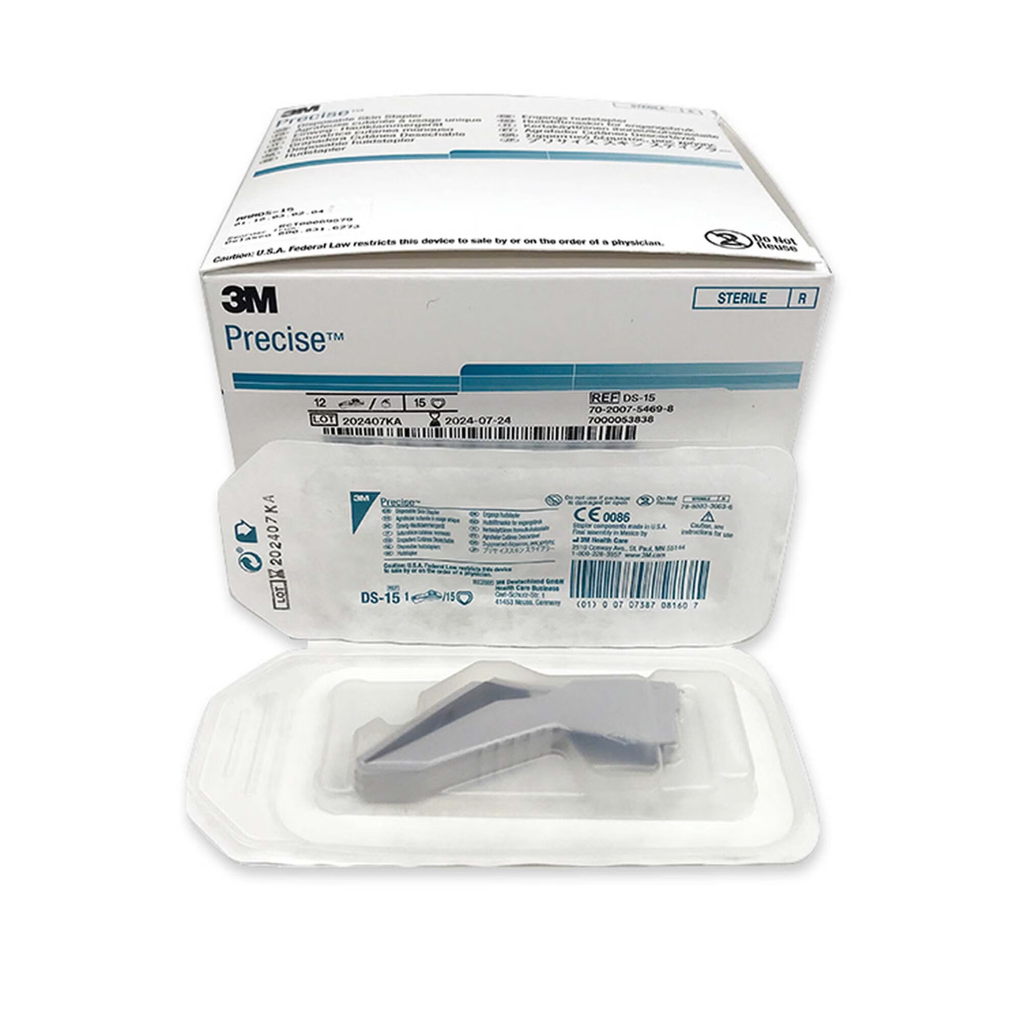 Solventum Corporation - DS-15 Wound Stapler Precise™ Multi-Shot Squeeze Handle Stainless Steel / Nickel Staples Wide Staple 15 Staples