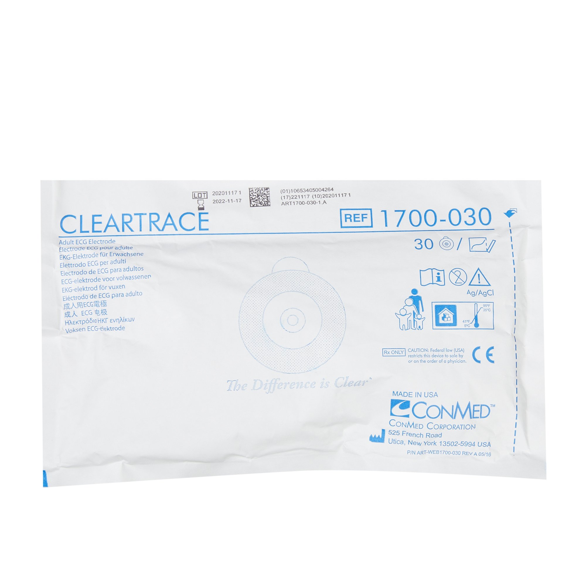 Conmed 1700-030 - Cleartrace® EKG Snap Electrode - 30/Bag, 600/Case