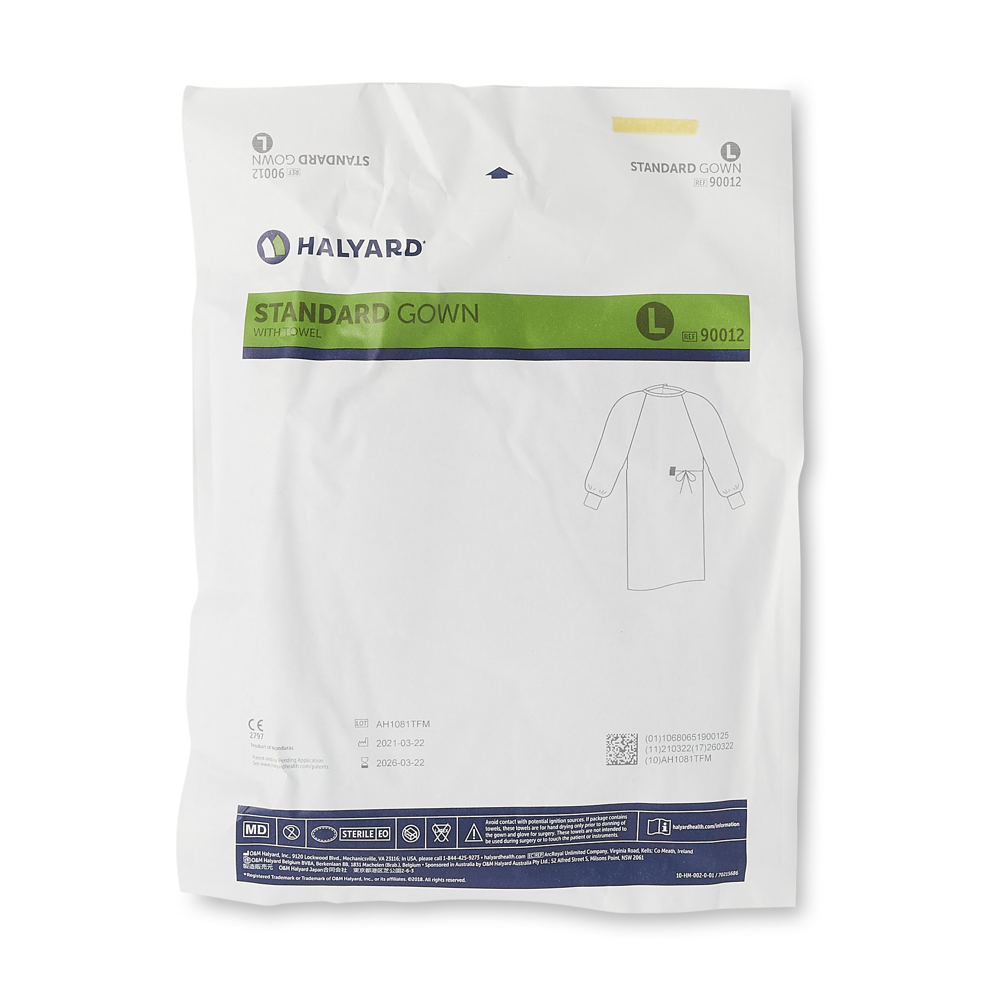 O&M Halyard Inc 90012 - Evolution 4 Nonreinforced Surgical Gown, Large - 1/Each, 36/Case