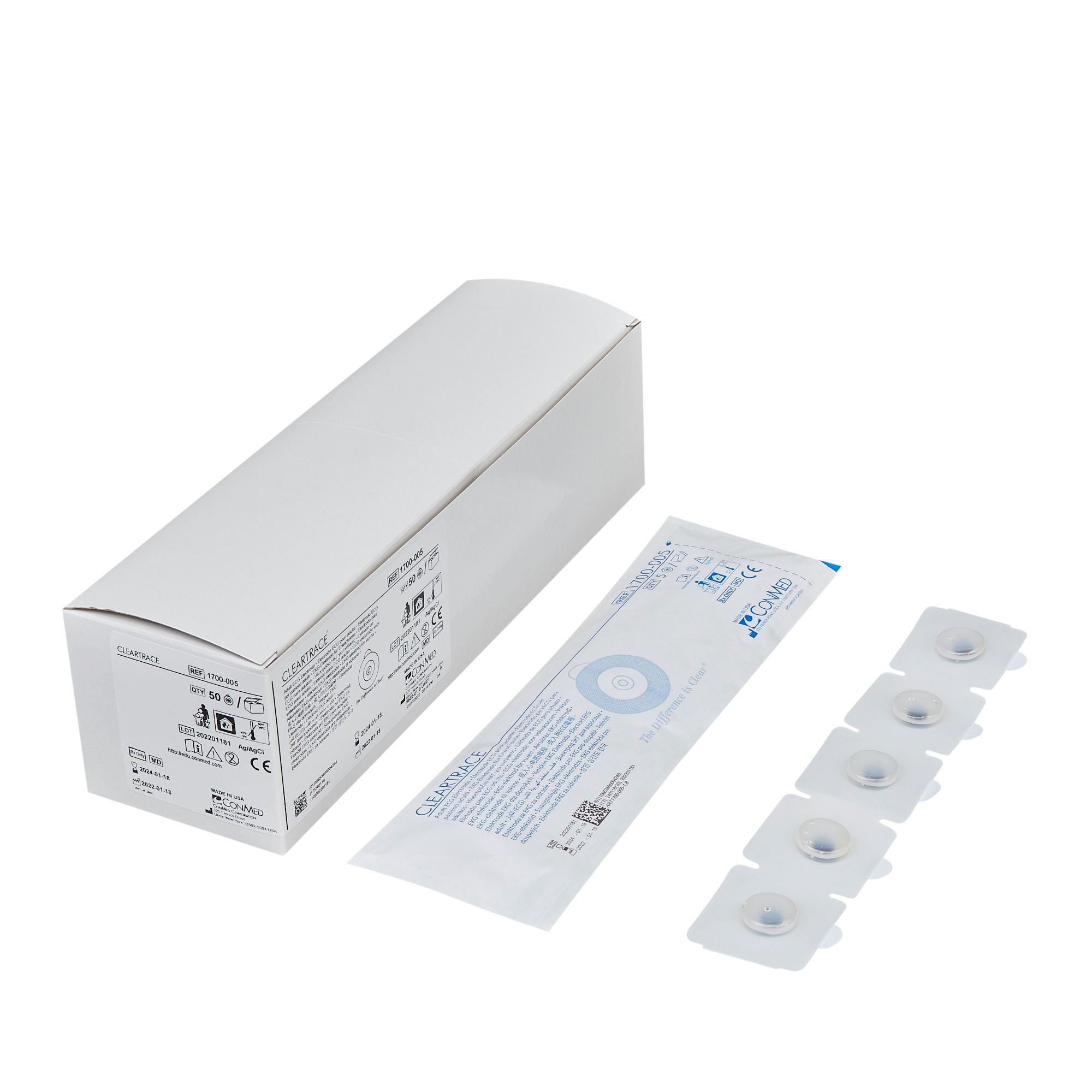 Conmed - 1700-005 ECG Monitoring Electrode Cleartrace® Snap Connector Conductive Adhesive Gel Tape Backing Adult Non-Radiolucent 5 per Pack