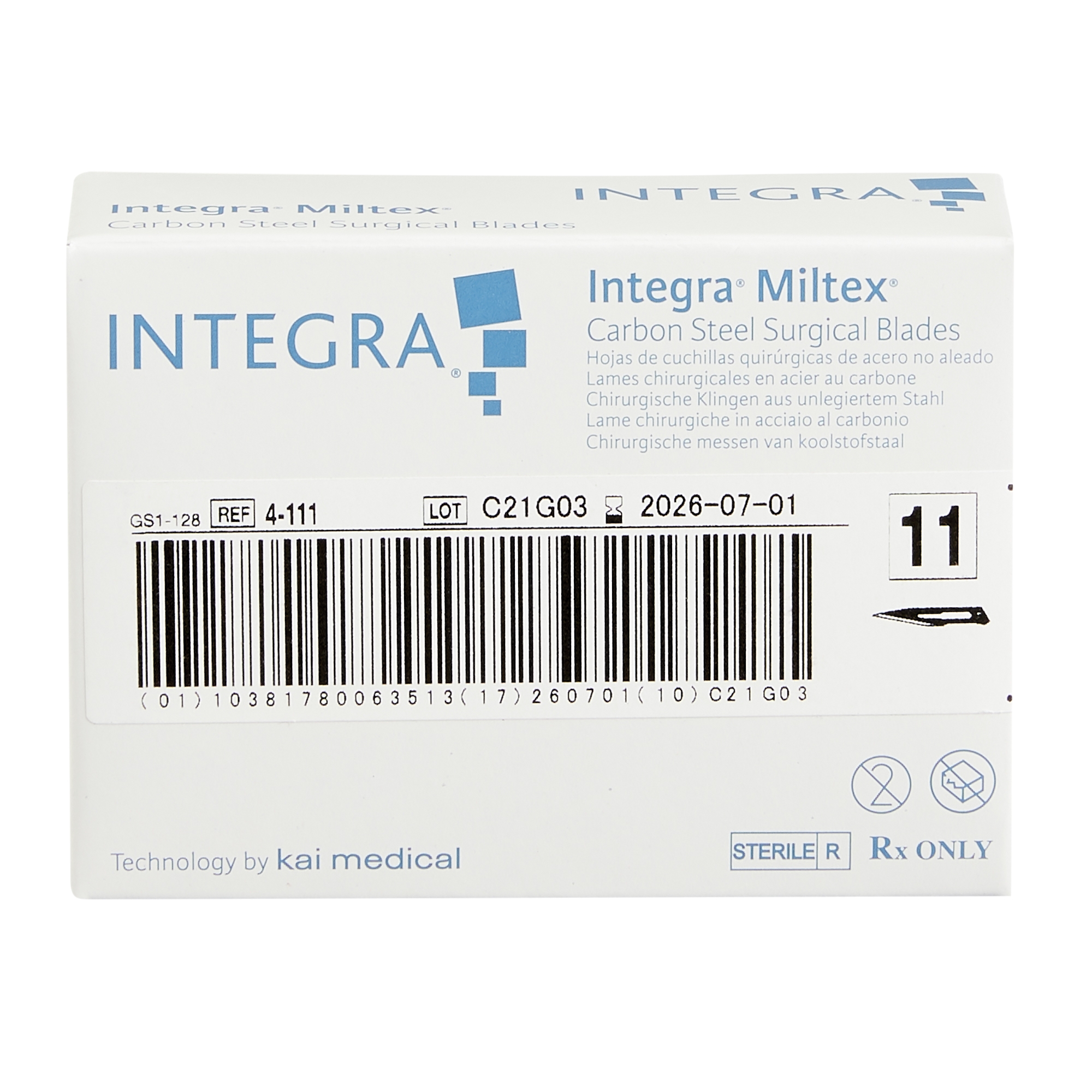 Integra Lifesciences 4-111 - Miltex® Carbon Steel Surgical Blade, Size 11 - 100/Box