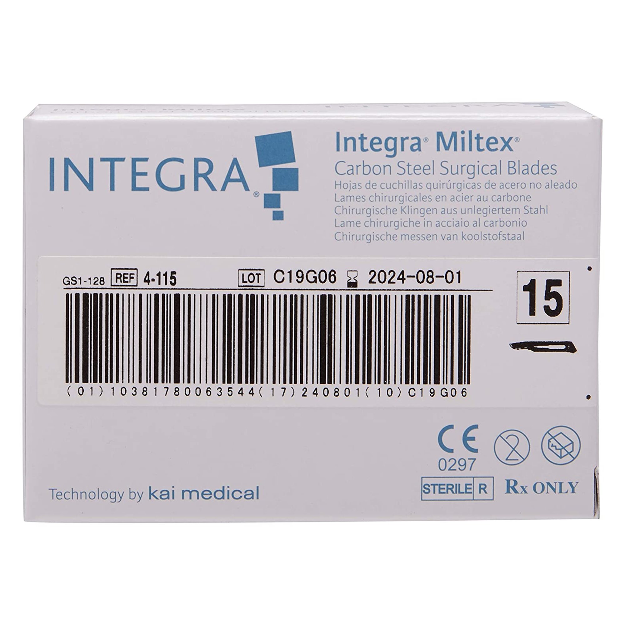 Integra Lifesciences 4-115 - Miltex® Carbon Steel Surgical Blade, Size 15 - 100/Box