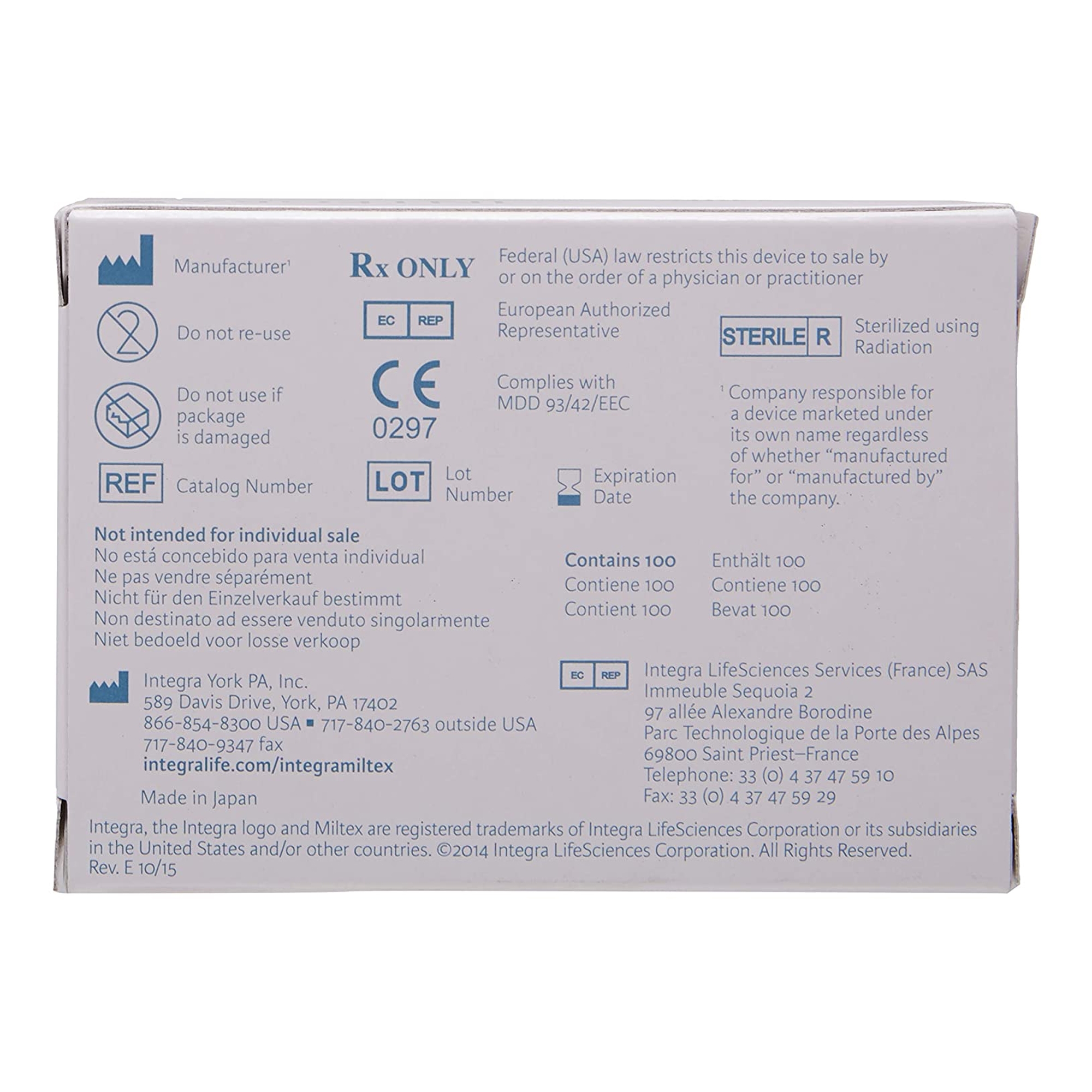 Integra Lifesciences 4-115 - Miltex® Carbon Steel Surgical Blade, Size 15 - 100/Box