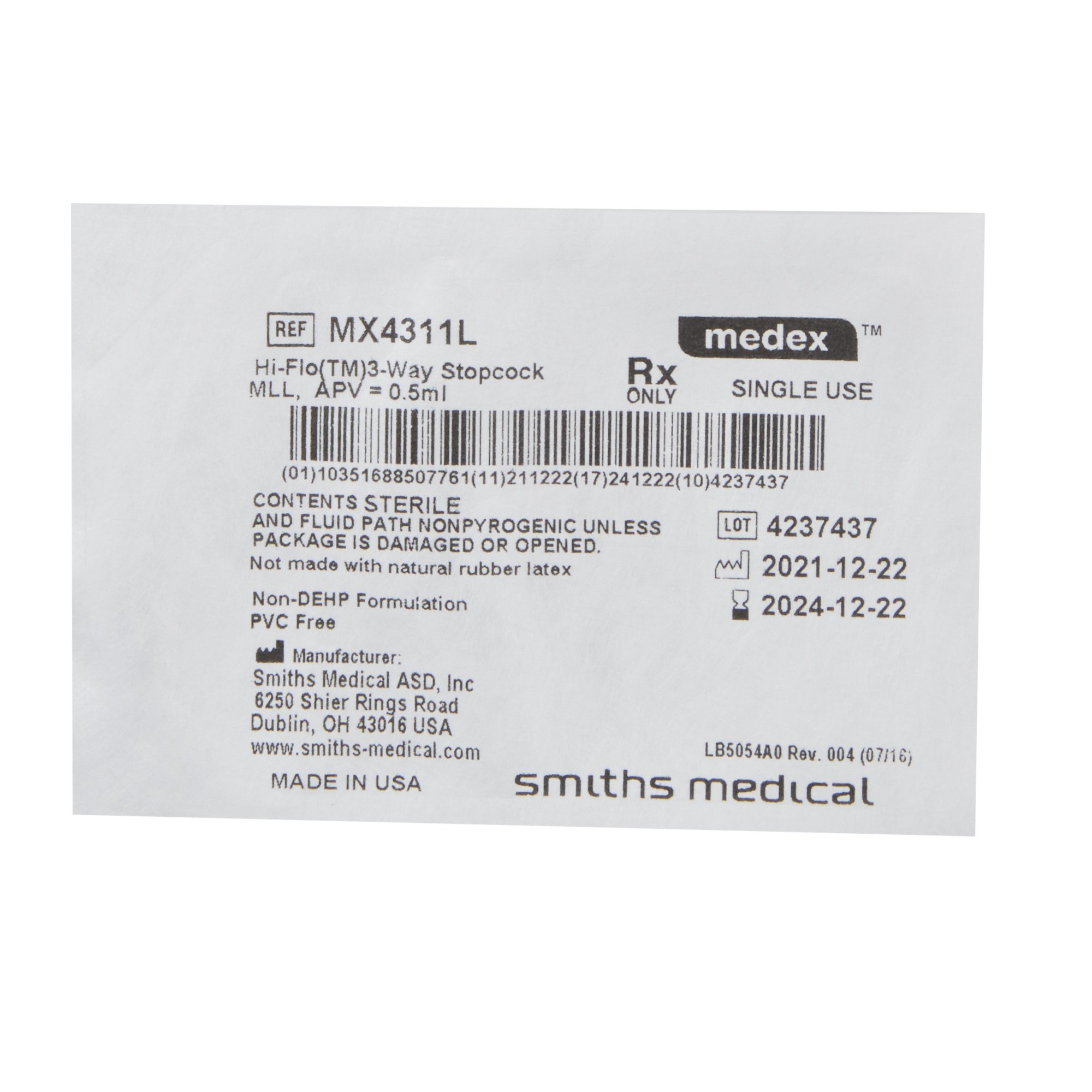ICU Medical FKA Smiths Medical MX4311L - Hi-Flo™ Stopcock - 1/Each, 50/Case