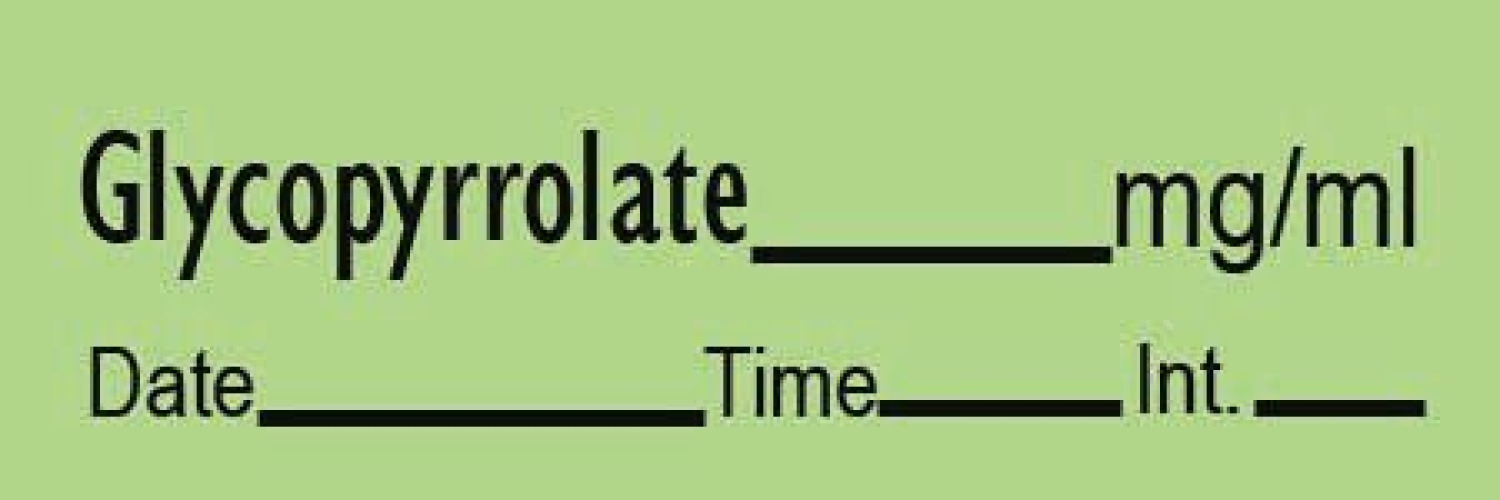 PDC Healthcare - AN-9 Drug Label Timemed Anesthesia Label Tape Glycopyrrolate mg/mL Date_Time_Int_ Green 1/2 X 1-1/2 Inch