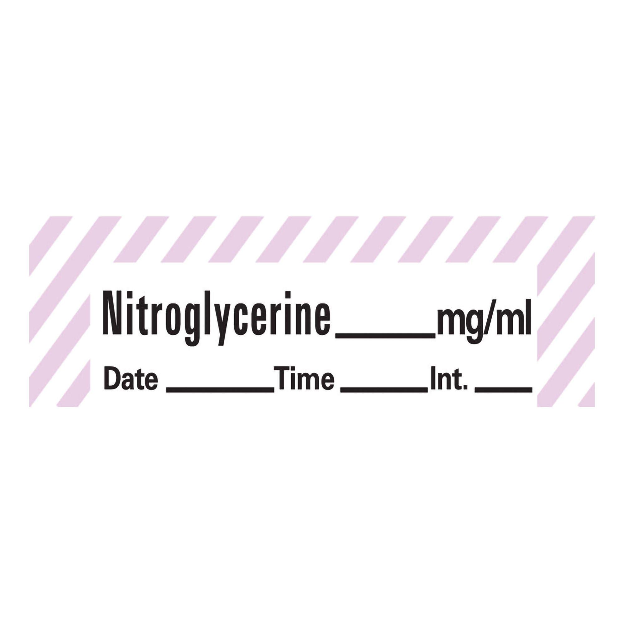 PDC Healthcare - ANS-16 Drug Label Timemed Anesthesia Label Tape Nitroglycerine_mg/mL Date_Time_Int Violet / White 1/2 X 1-1/2 Inch