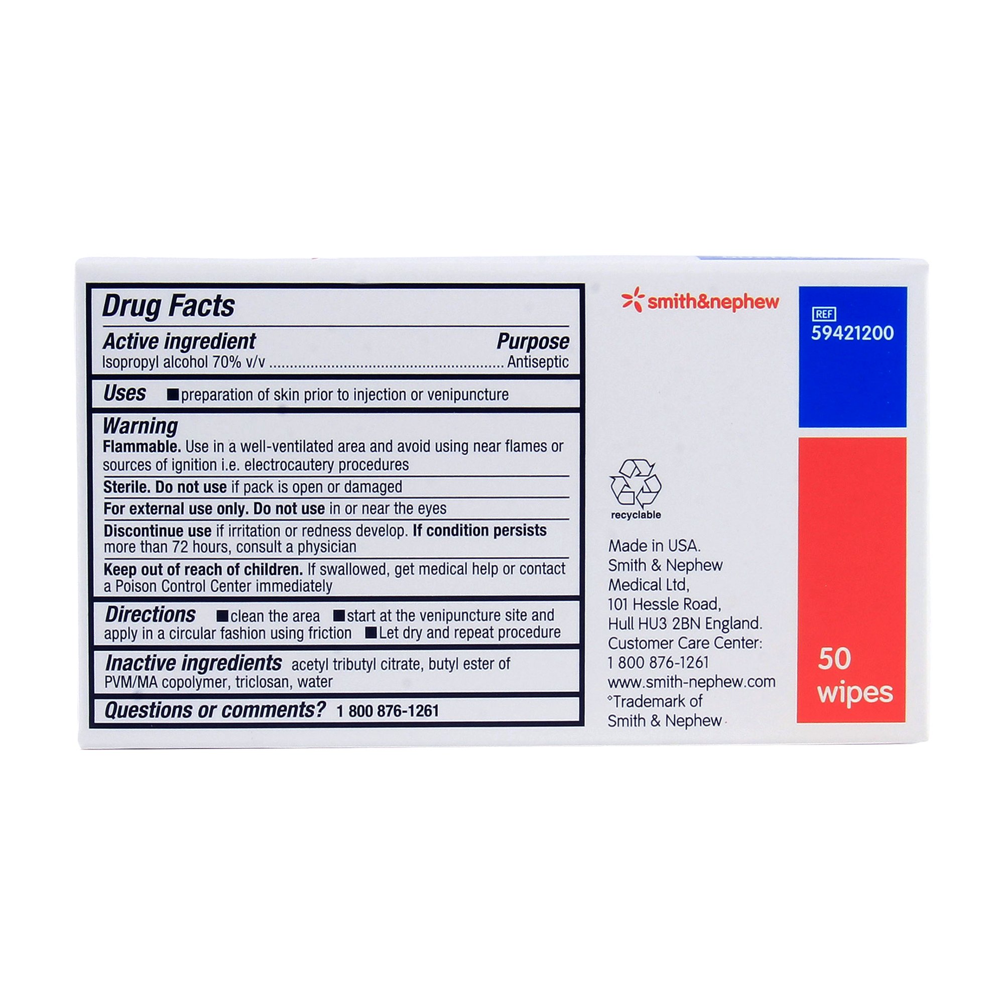 Smith & Nephew - 59421200 IV PREP™ 70% Isopropyl Alcohol Antiseptic Wipes