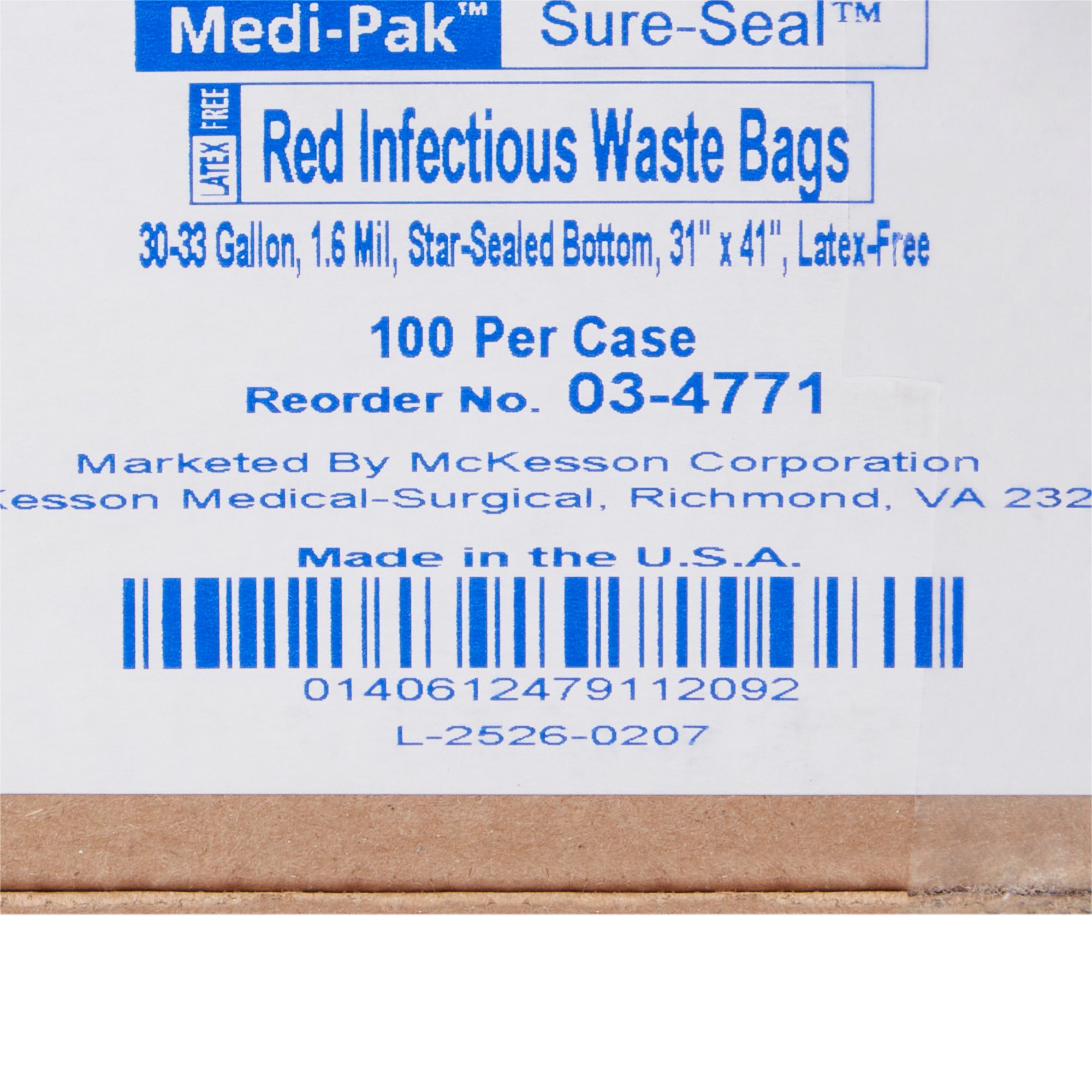 McKesson Brand 03-4771 - McKesson Biohazard Waste Bag, 30 – 33 gallon Capacity, 31 x 41 Inch - 100/Case