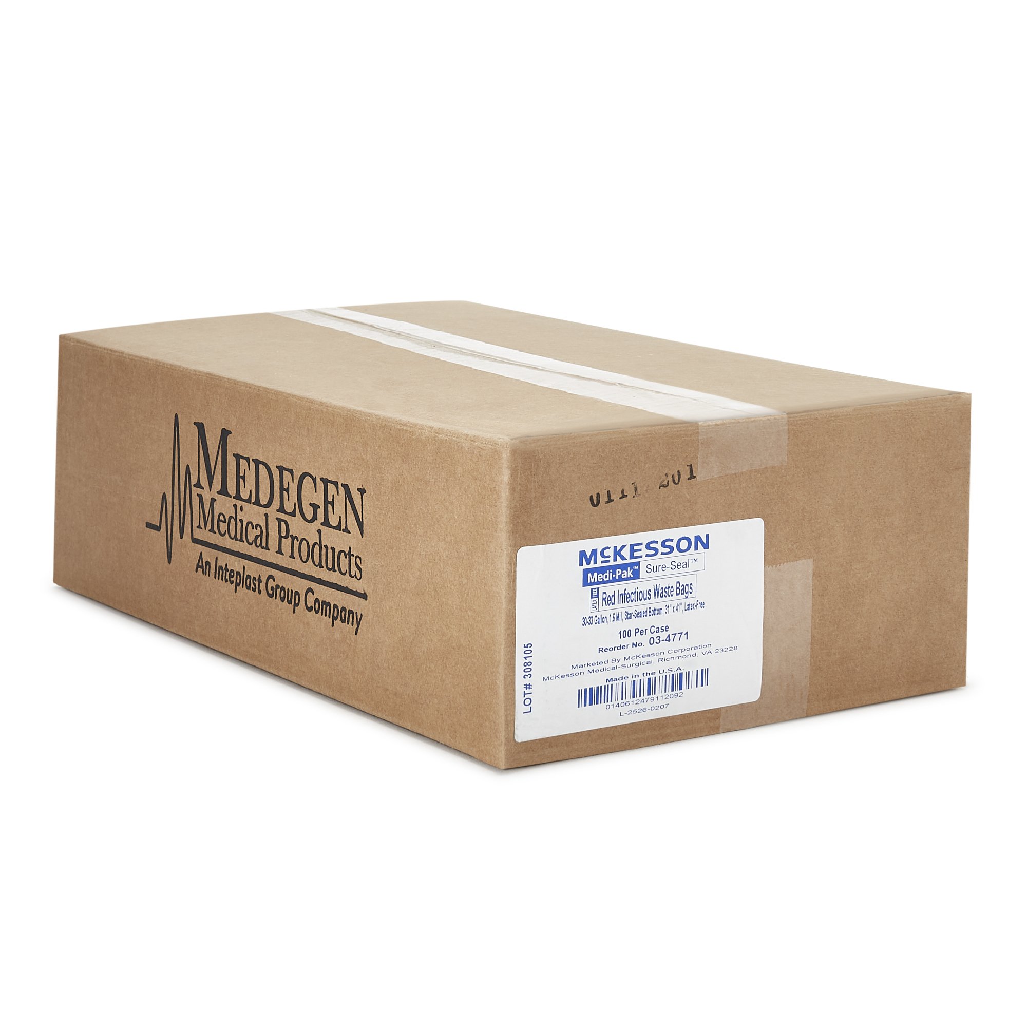 McKesson Brand 03-4771 - McKesson Biohazard Waste Bag, 30 – 33 gallon Capacity, 31 x 41 Inch - 100/Case