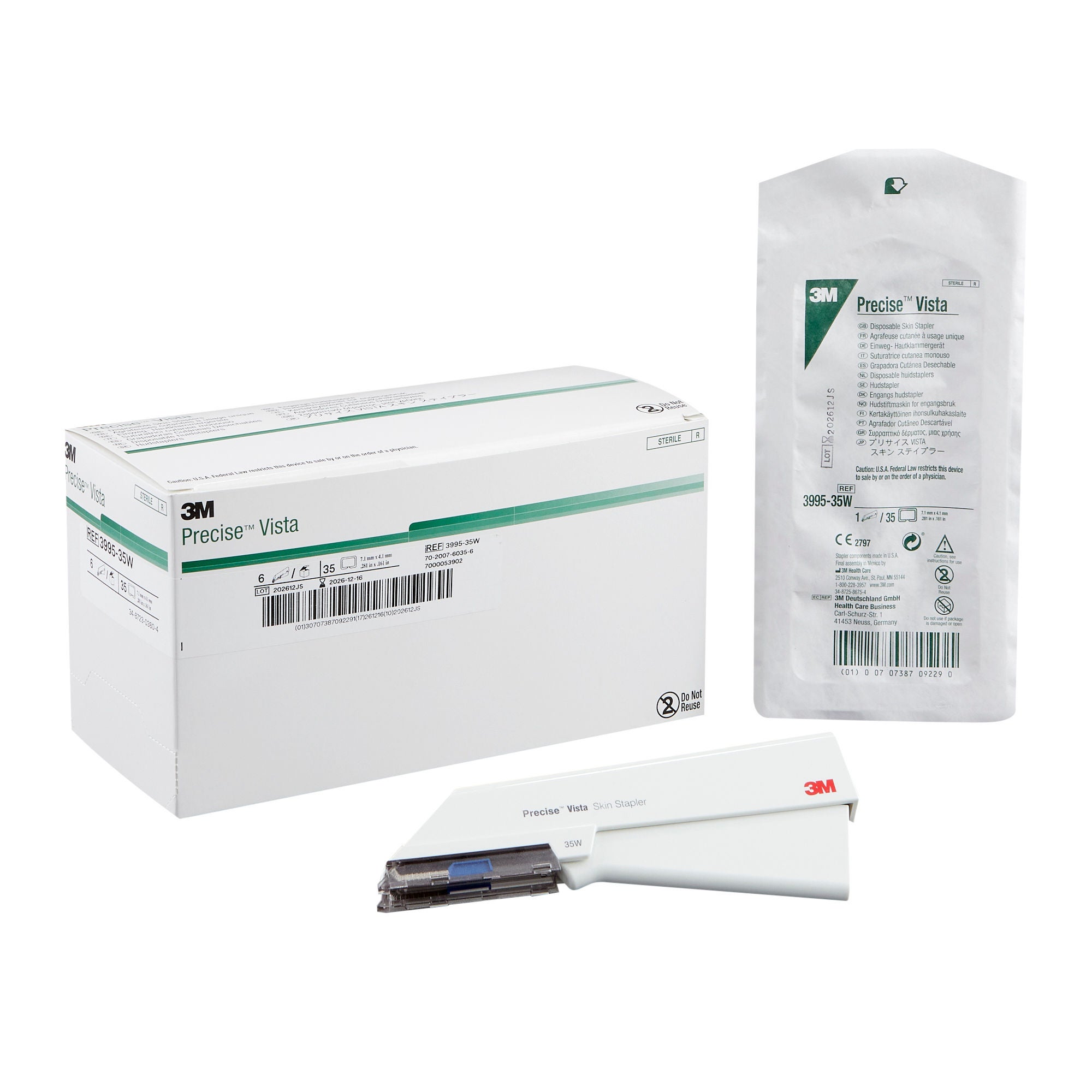 Solventum Corporation - 3995 Wound Stapler Precise™ Vista Squeeze Handle Stainless Steel / Nickel Staples Wide Staple 35 Staples