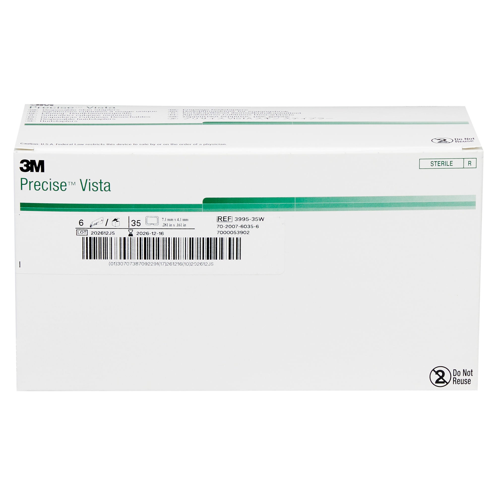 Solventum Corporation - 3995 Wound Stapler Precise™ Vista Squeeze Handle Stainless Steel / Nickel Staples Wide Staple 35 Staples