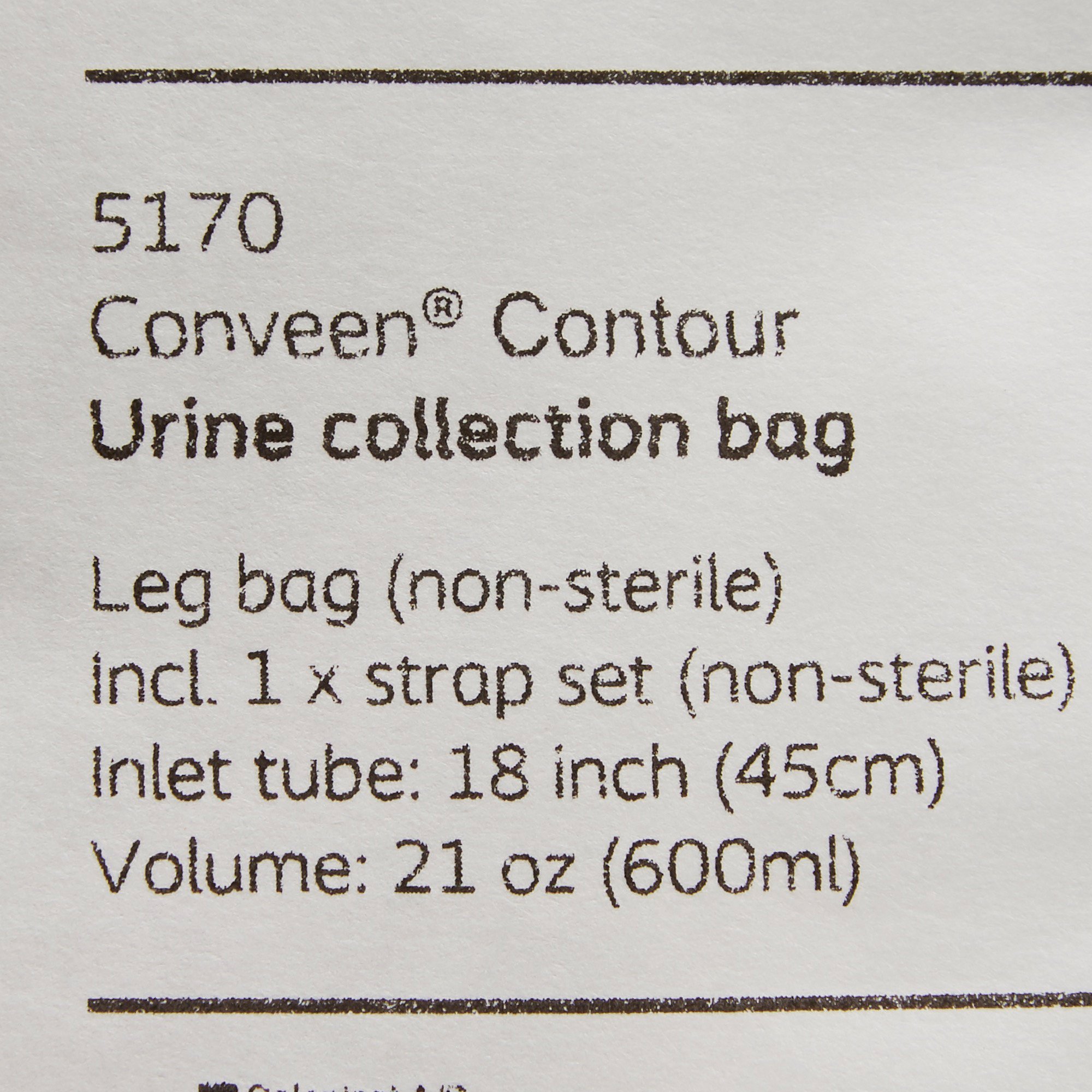 Coloplast 5170 - Conveen® Contour Urinary Leg Bag: Anti-Reflux Valve, Polyethylene/Flocked, 600mL - 1/Each, 10/Box
