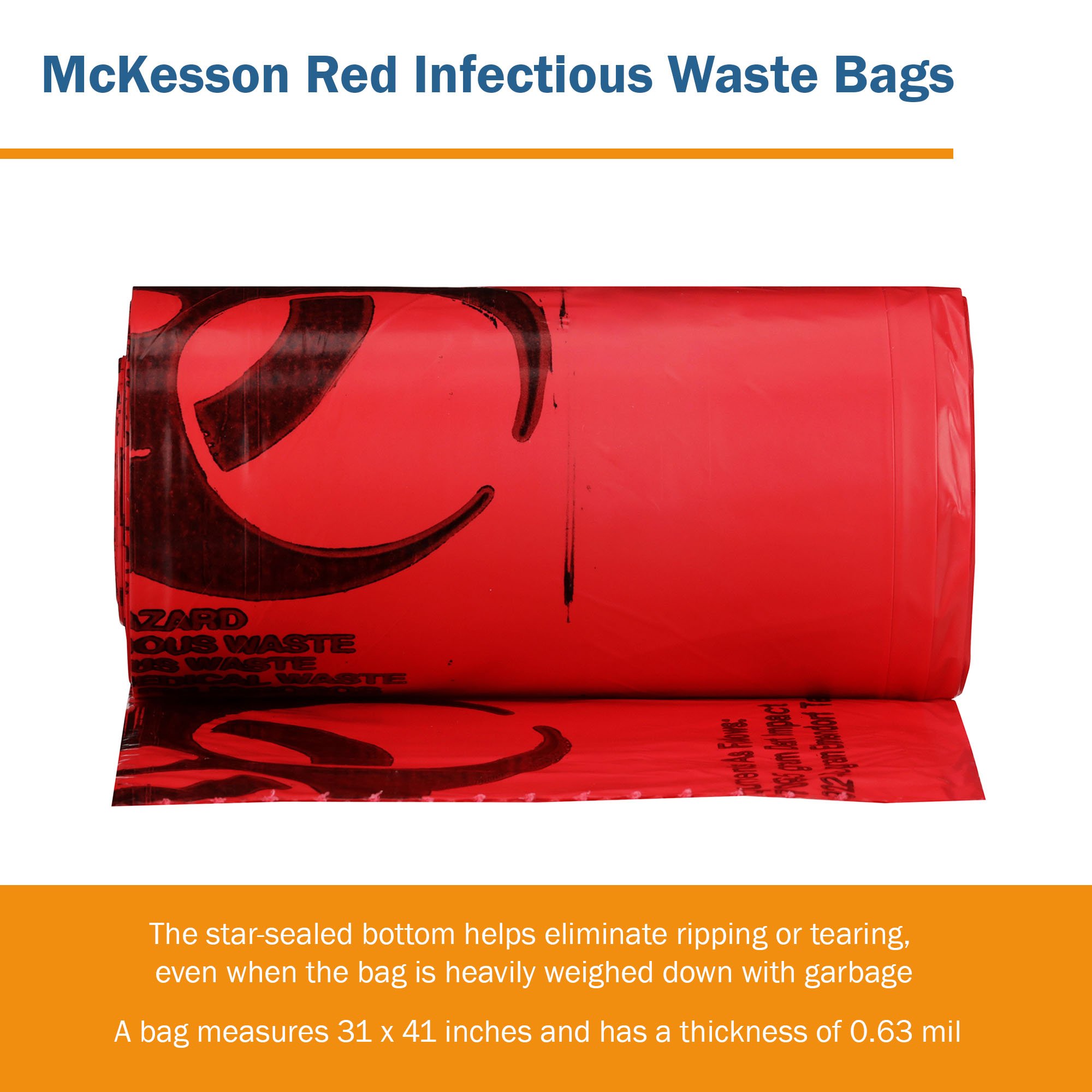 McKesson Brand 03-4405 - McKesson Biohazard Waste Bag, 30 – 33 gallon Capacity, 31 x 41 Inch - 250/Case