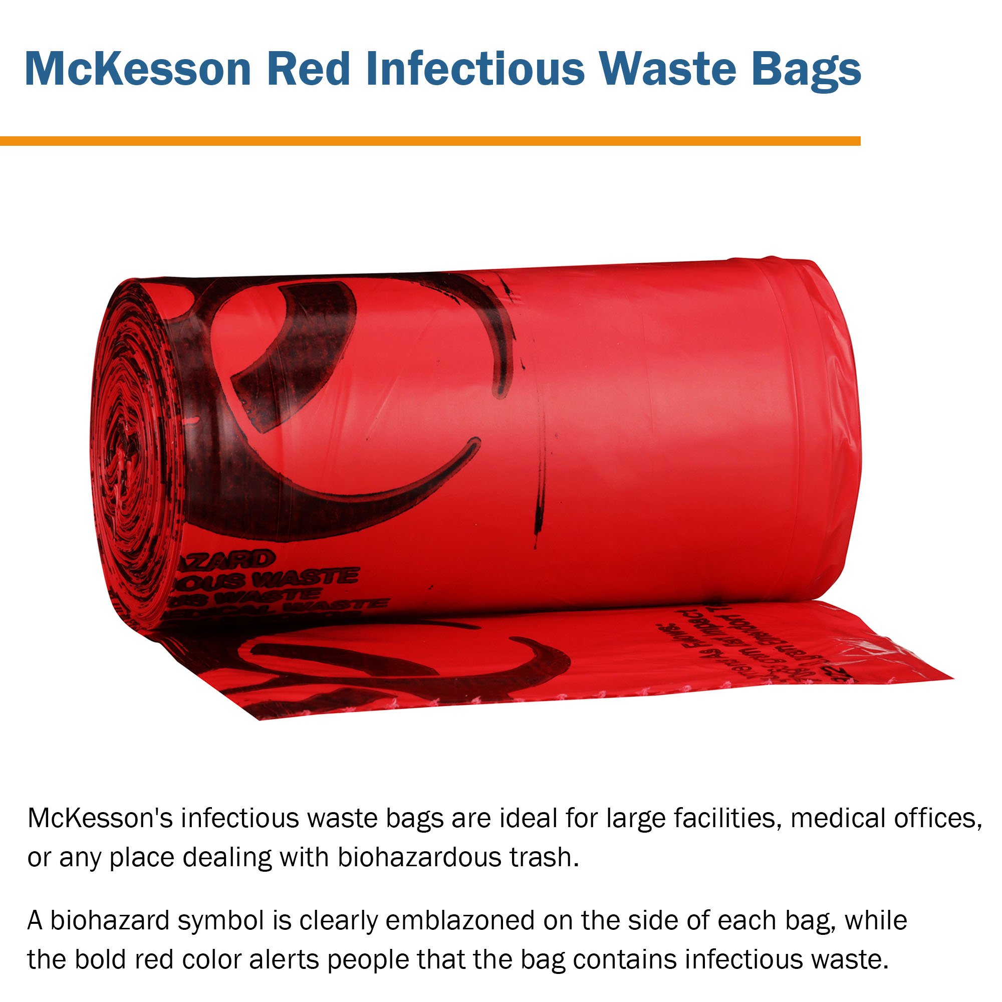 McKesson Brand 03-4405 - McKesson Biohazard Waste Bag, 30 – 33 gallon Capacity, 31 x 41 Inch - 250/Case
