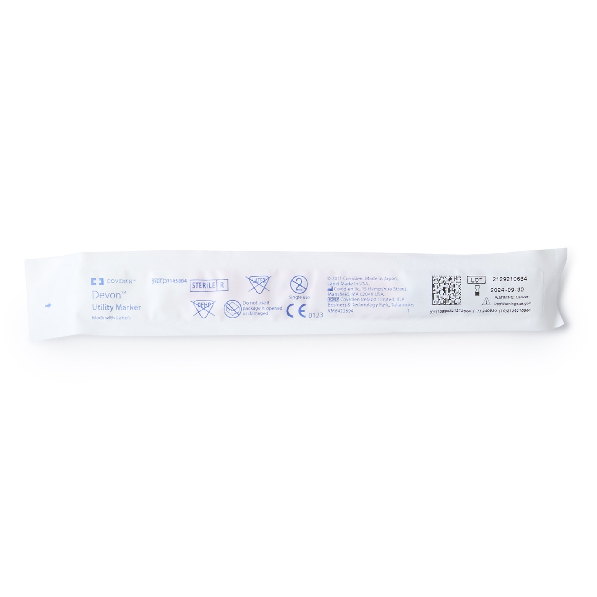 Cardinal 31145884 - Devon™ Medical Utility Marker w/ Labels, Fine Tip, Permanent Black Ink, Sterile - 1/Each, 25/Box, 100/Case