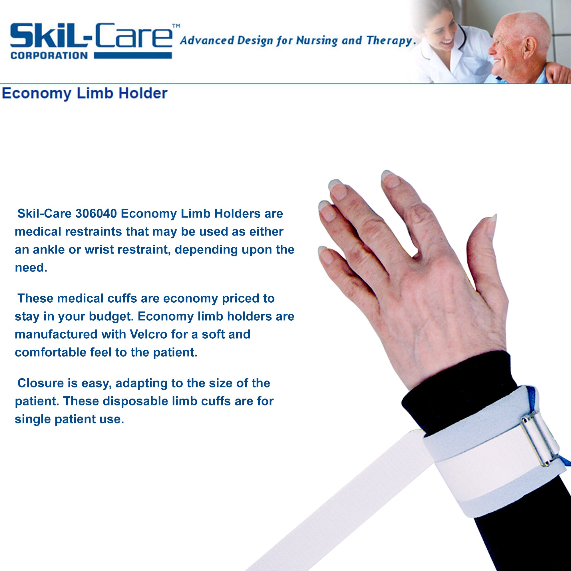 Skil-Care 306040 - SkiL-Care™ Dispos-A-Cuff Limb Restraint, Blue - 1/Pair, 36/Case