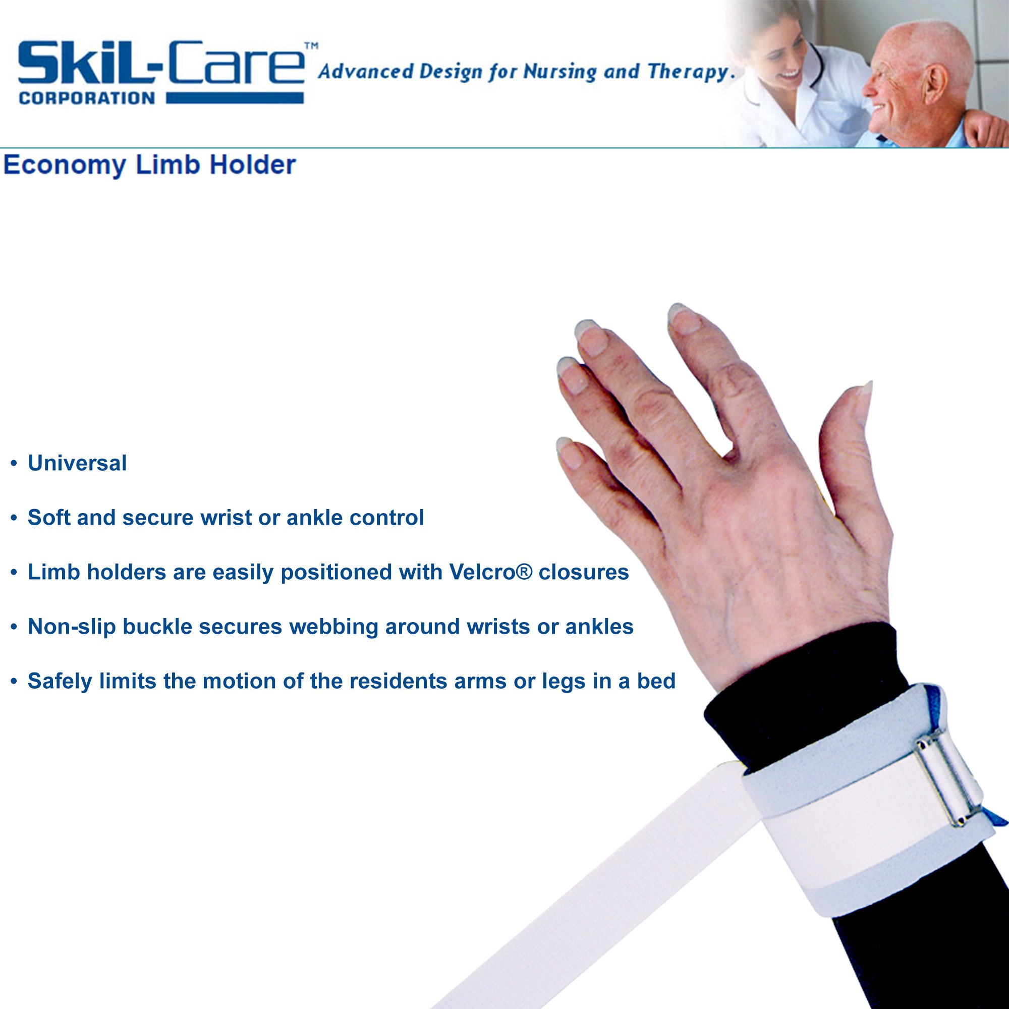 Skil-Care 306040 - SkiL-Care™ Dispos-A-Cuff Limb Restraint, Blue - 1/Pair, 36/Case