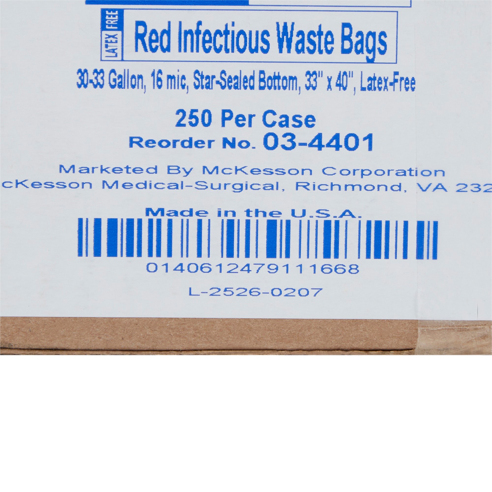 McKesson Brand 03-4401 - McKesson Biohazard Waste Bag, 30 – 33 gal. Capacity, 33 x 40 Inch - 250/Case