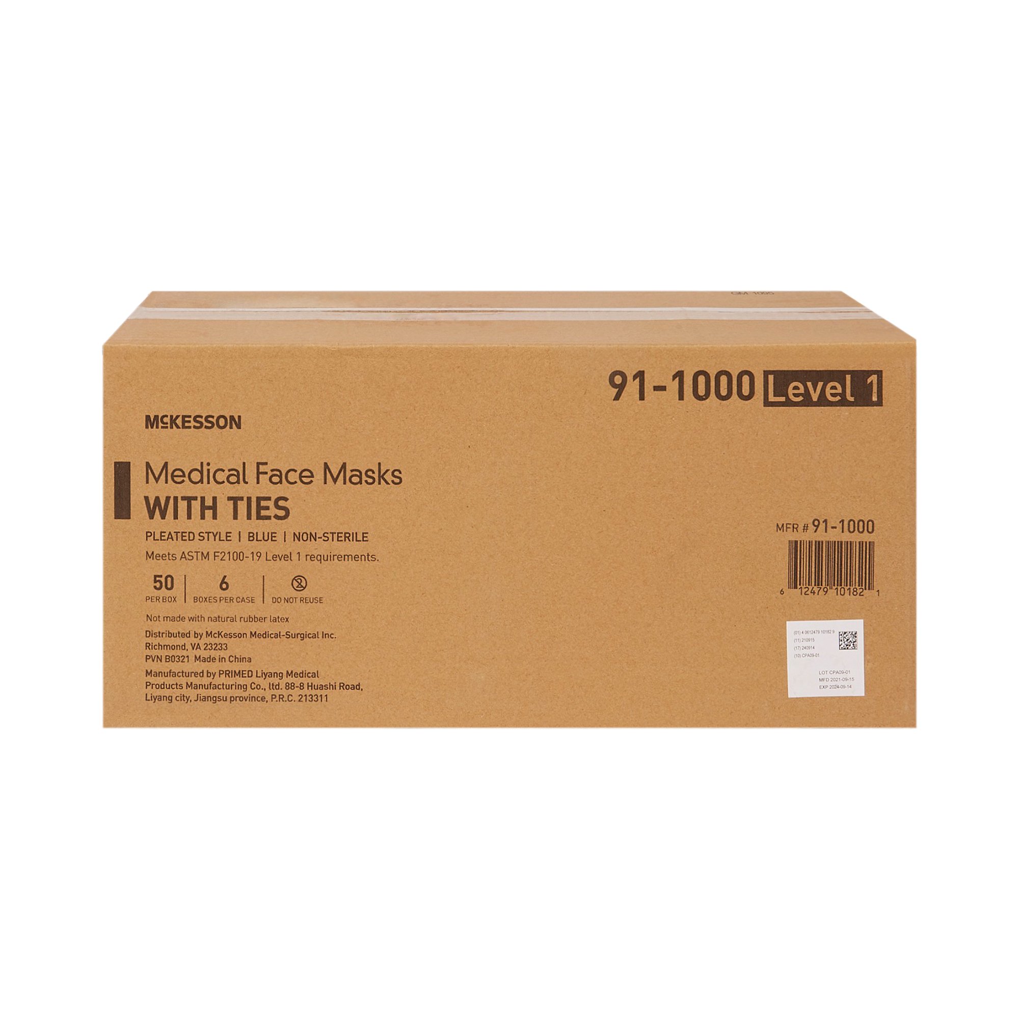 McKesson Brand 91-1000 - McKesson Classic Style Surgical Mask, Blue - 50/Box, 300/Case