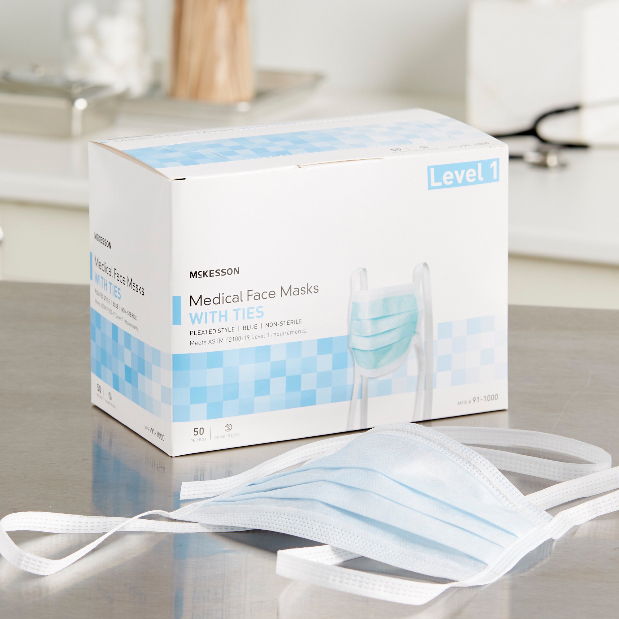 McKesson Brand 91-1000 - McKesson Classic Style Surgical Mask, Blue - 50/Box, 300/Case