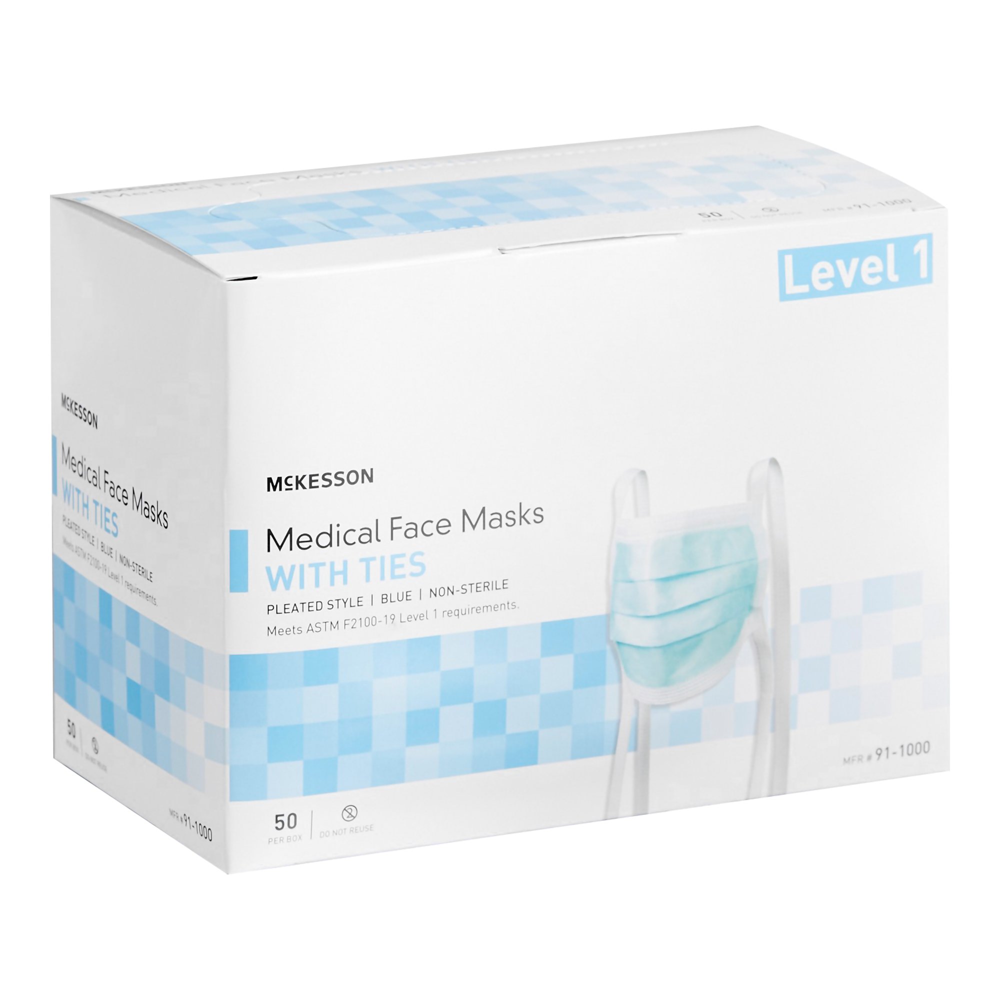 McKesson Brand 91-1000 - McKesson Classic Style Surgical Mask, Blue - 50/Box, 300/Case