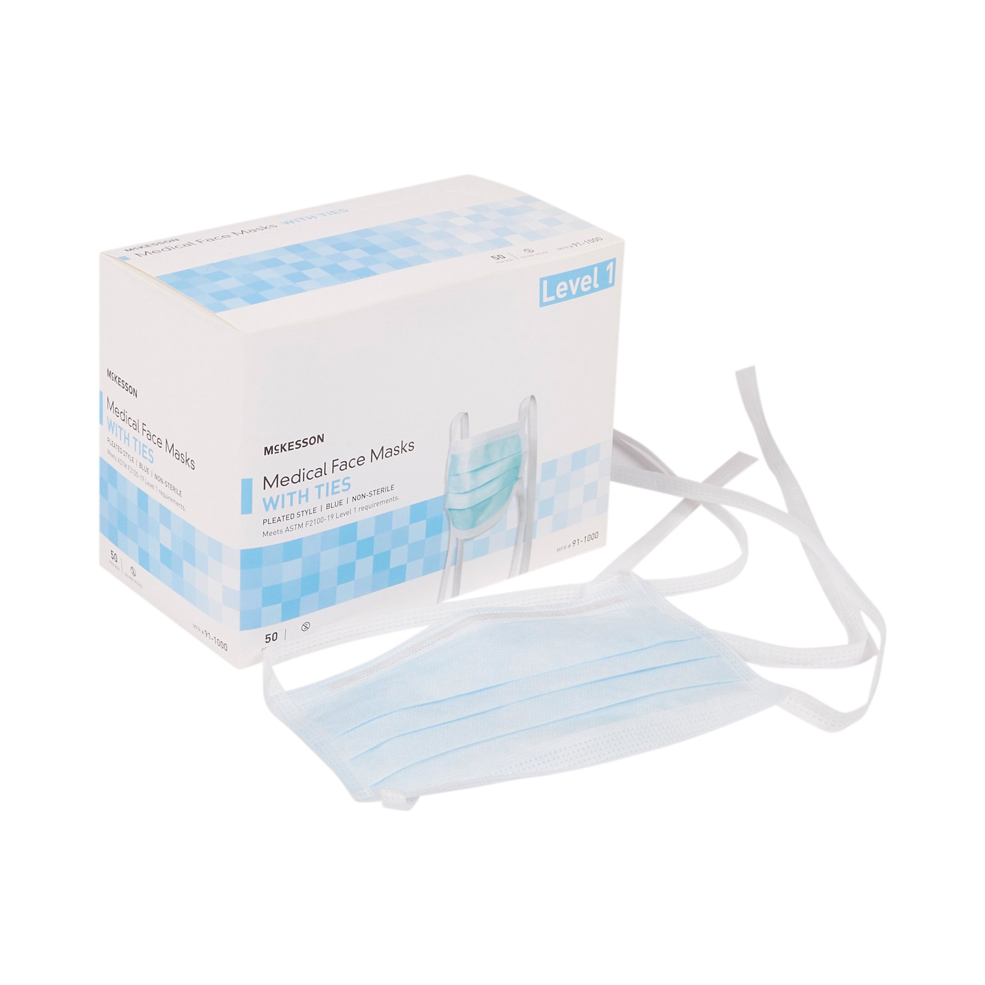 McKesson Brand 91-1000 - McKesson Classic Style Surgical Mask, Blue - 50/Box, 300/Case