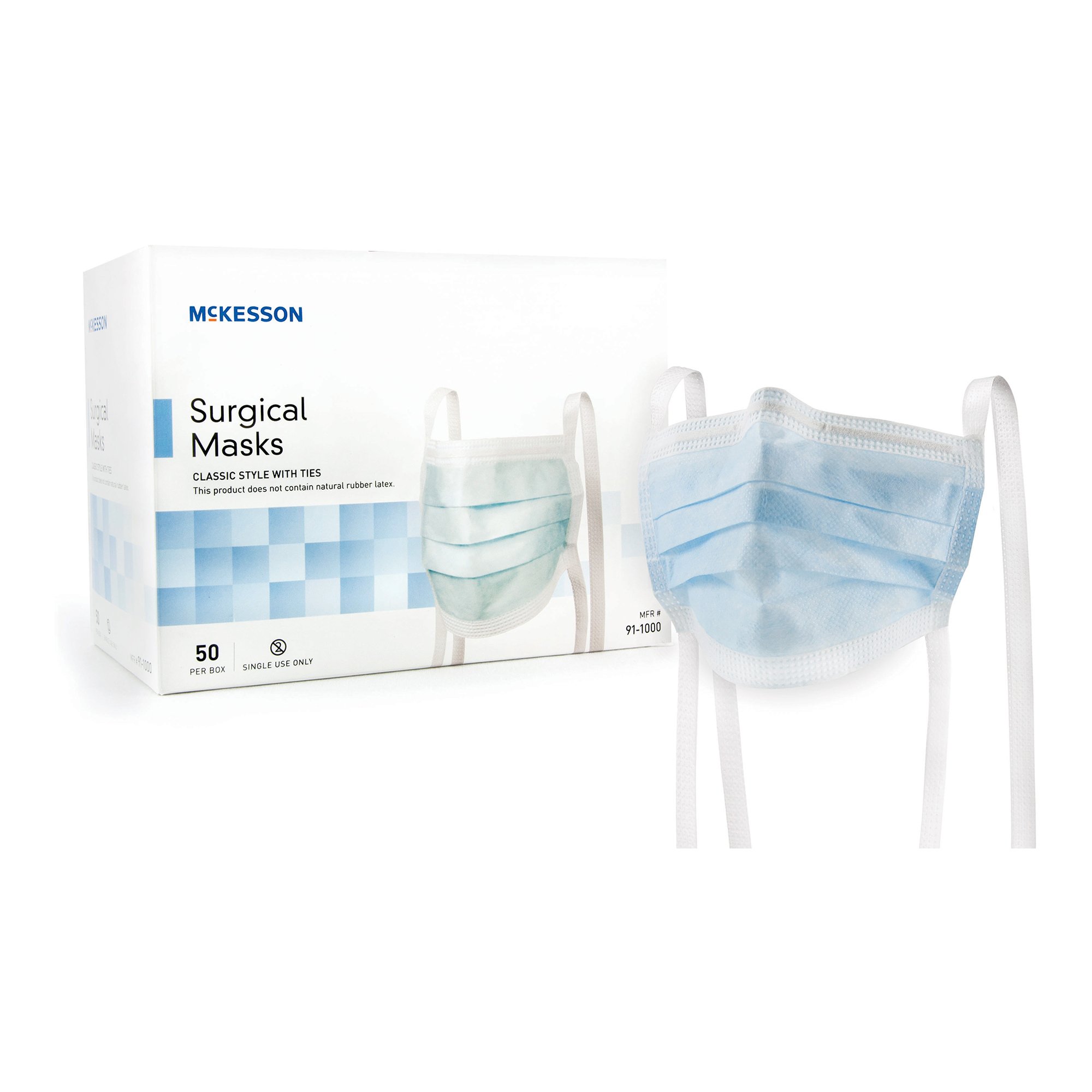 McKesson Brand 91-1000 - McKesson Classic Style Surgical Mask, Blue - 50/Box, 300/Case