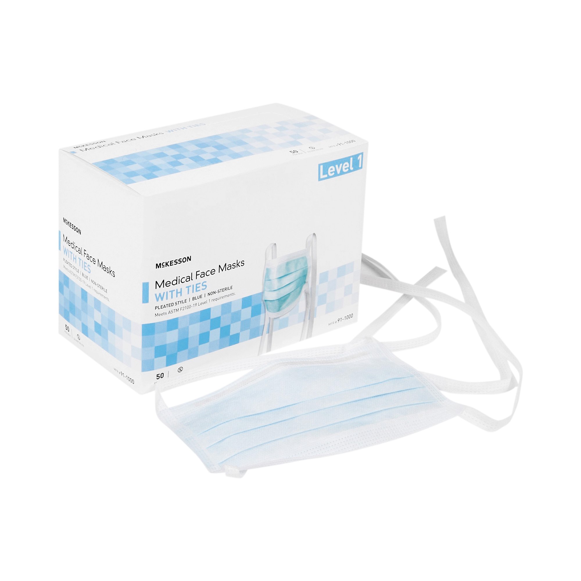 McKesson Brand 91-1000 - McKesson Classic Style Surgical Mask, Blue - 50/Box, 300/Case