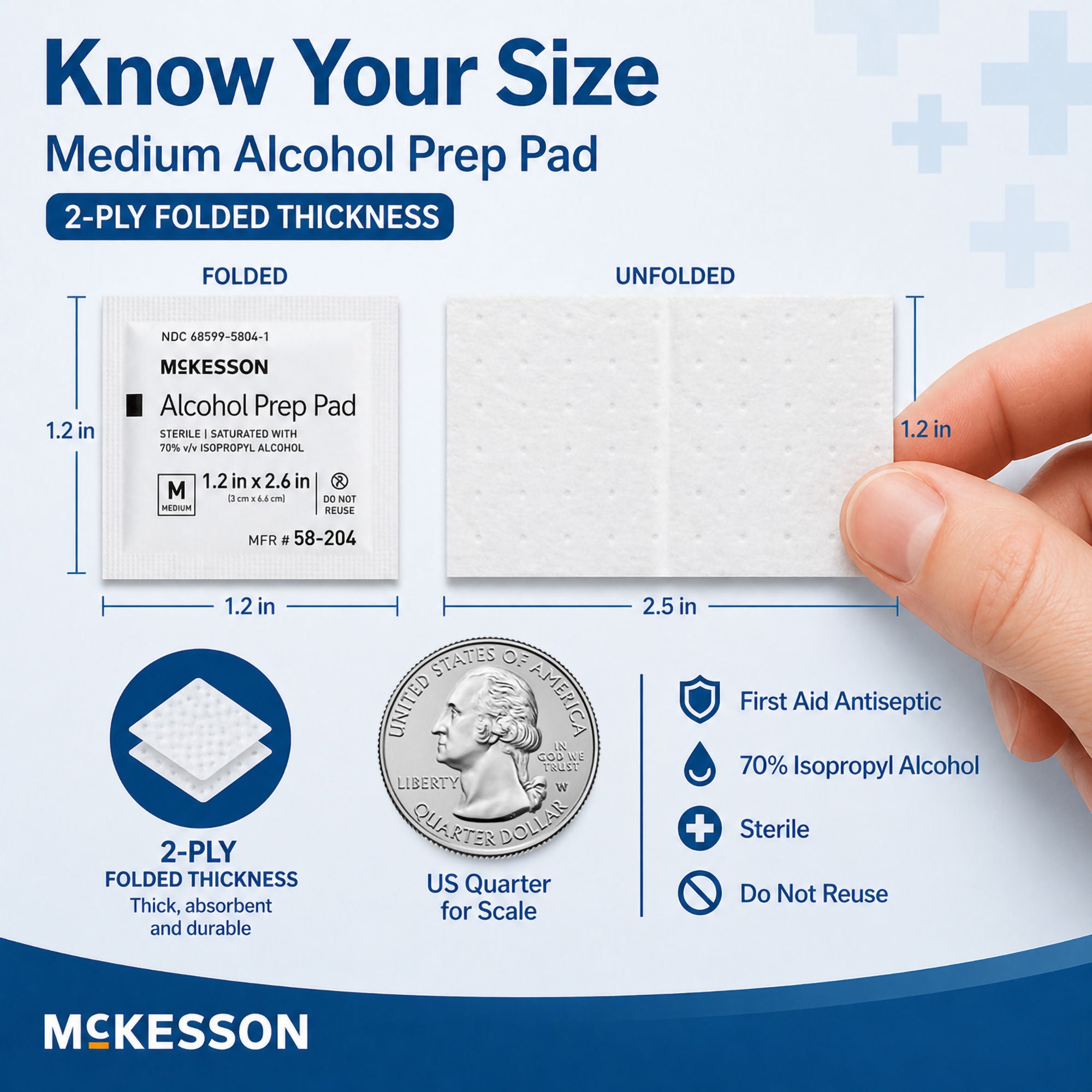 McKesson Brand - 58-204 McKesson 70% Isopropyl Alcohol Prep Pad