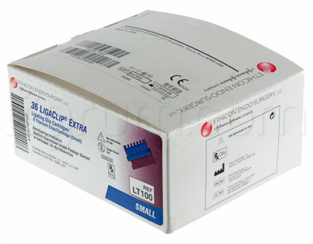 J & J Healthcare Systems - LT100 Ligating Clip LIGACLIP® EXTRA Small Style Titanium Small Blue Cartridge 6 Clips