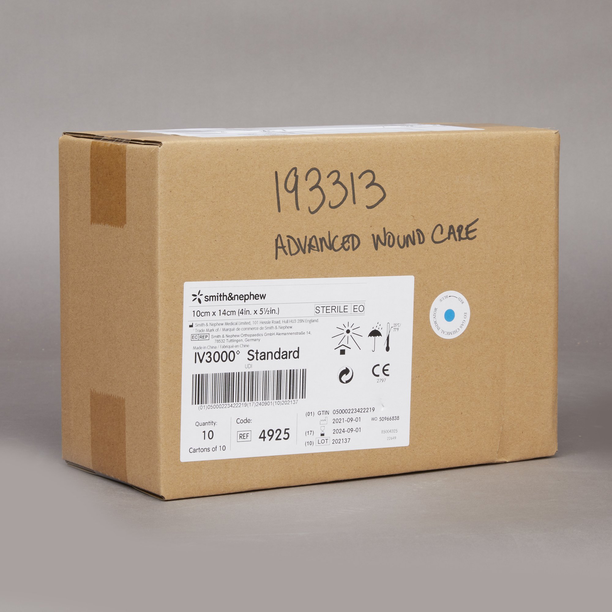 Smith & Nephew 4925 - IV3000™ Catheter Securement Dressing, 4 x 5 Inch - 1/Each, 10/Box, 100/Case
